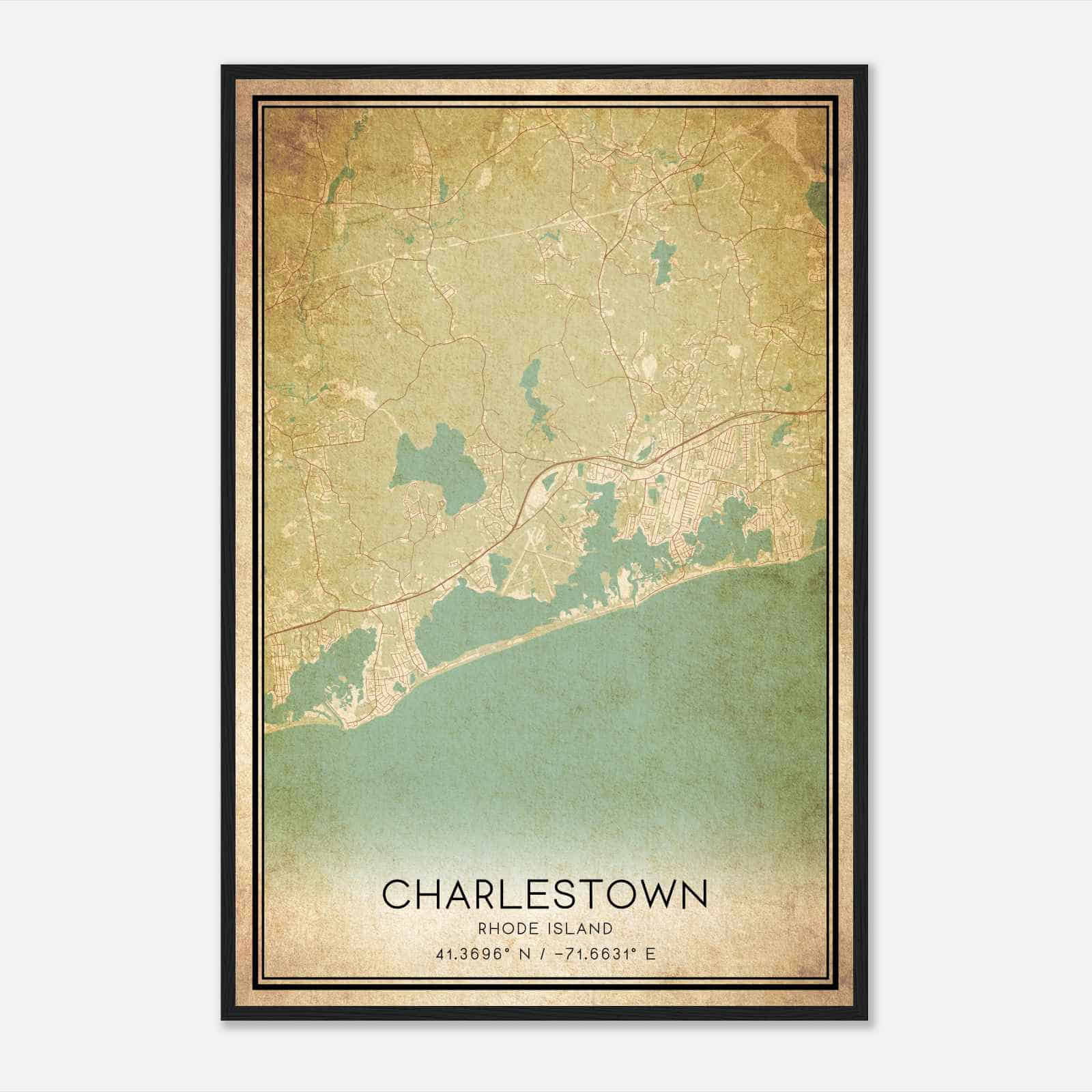 Vintage Charlestown Rhode Island Map Poster, Modern Home Decor Wall Art Print