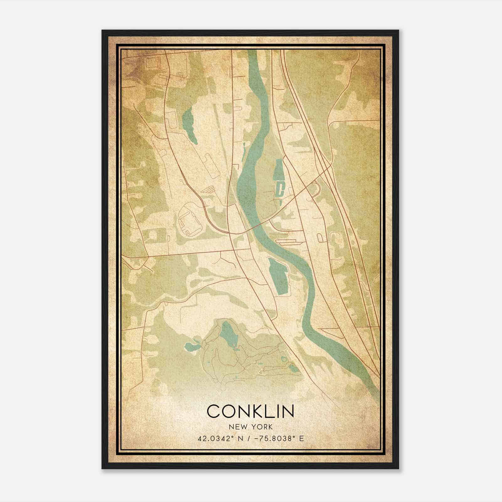 Vintage Conklin New York Map Poster, Modern Home Decor Wall Art Print
