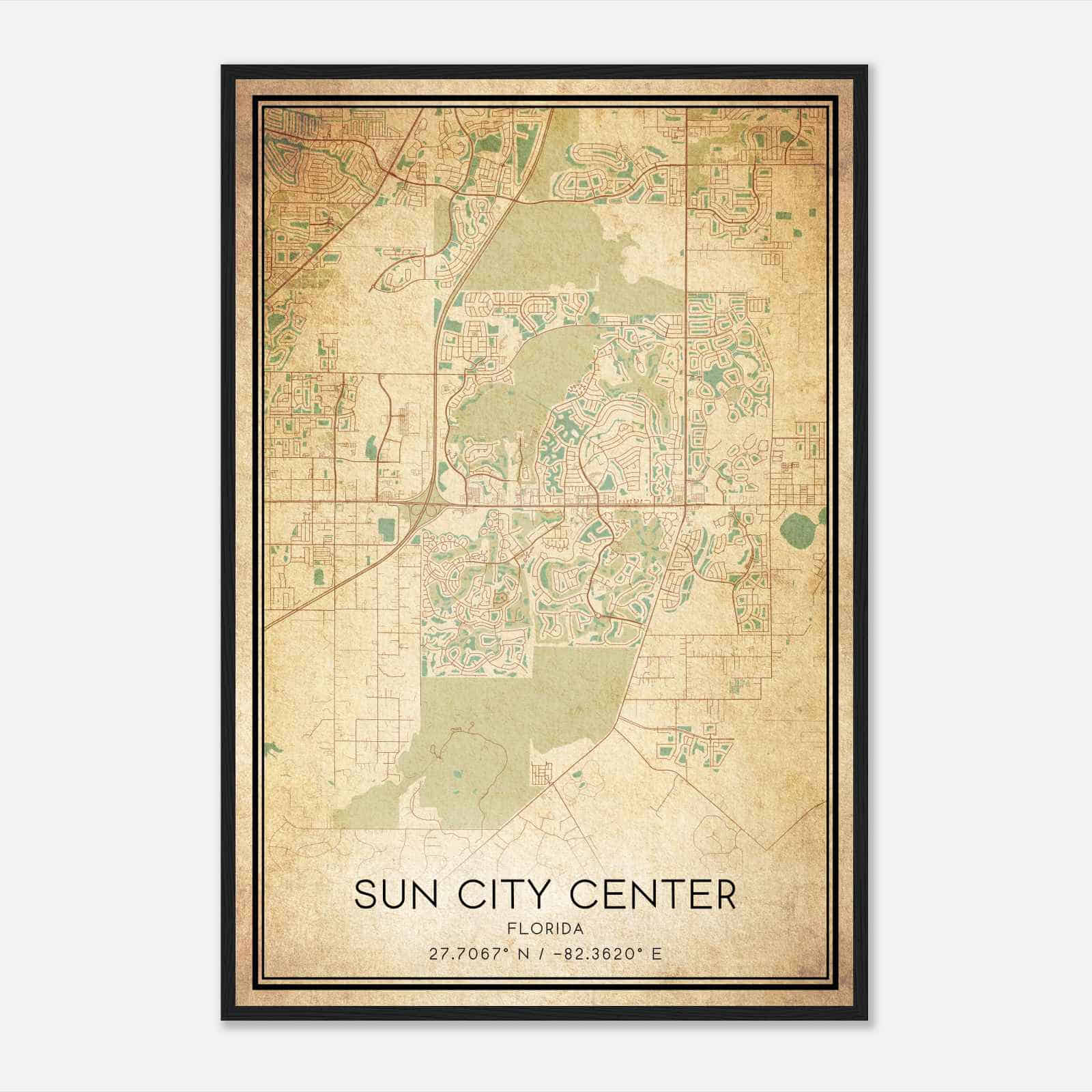 Vintage Sun City Center Florida Map Poster, Modern Home Decor Wall Art Print