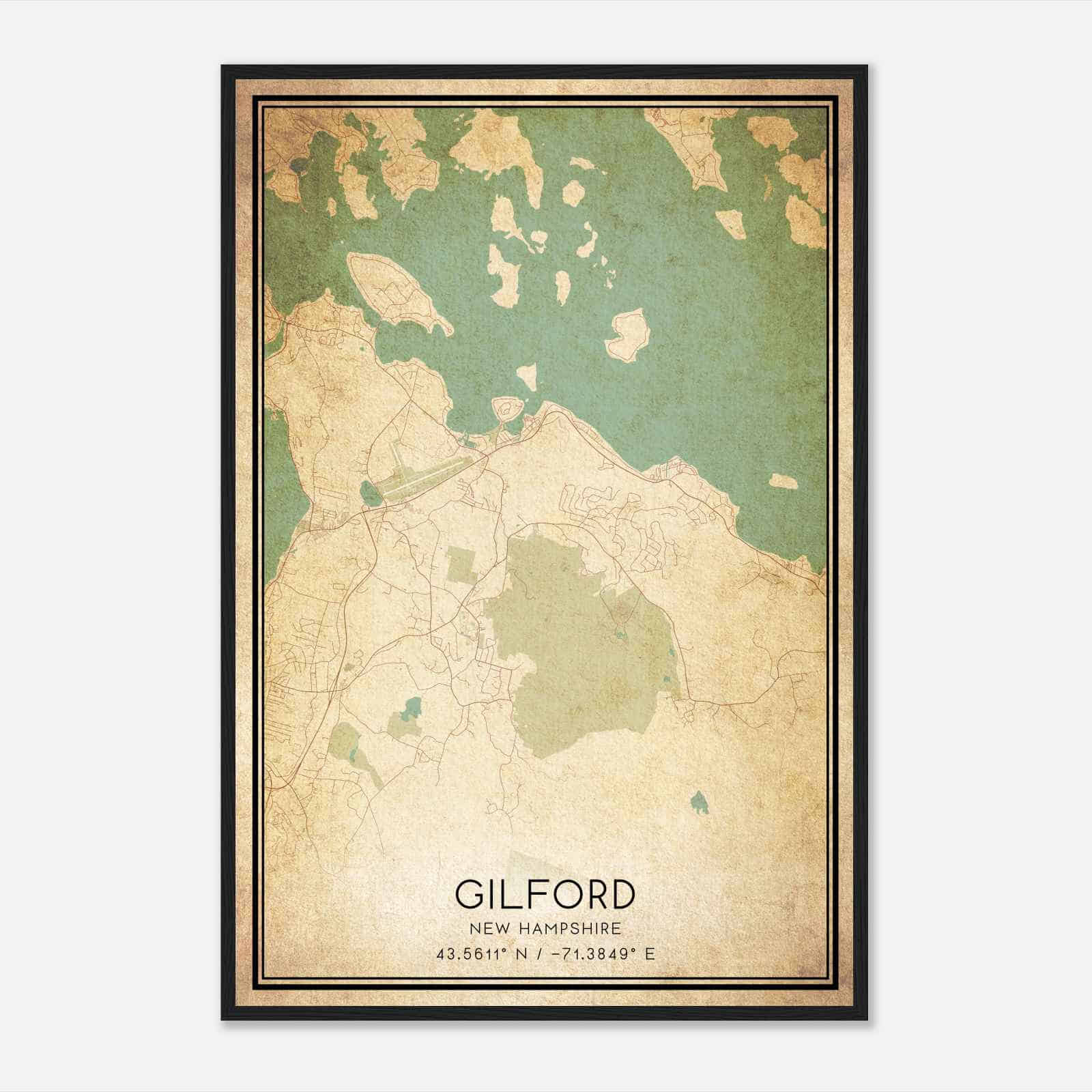 Vintage Gilford New Hampshire Map Poster, Modern Home Decor Wall Art Print