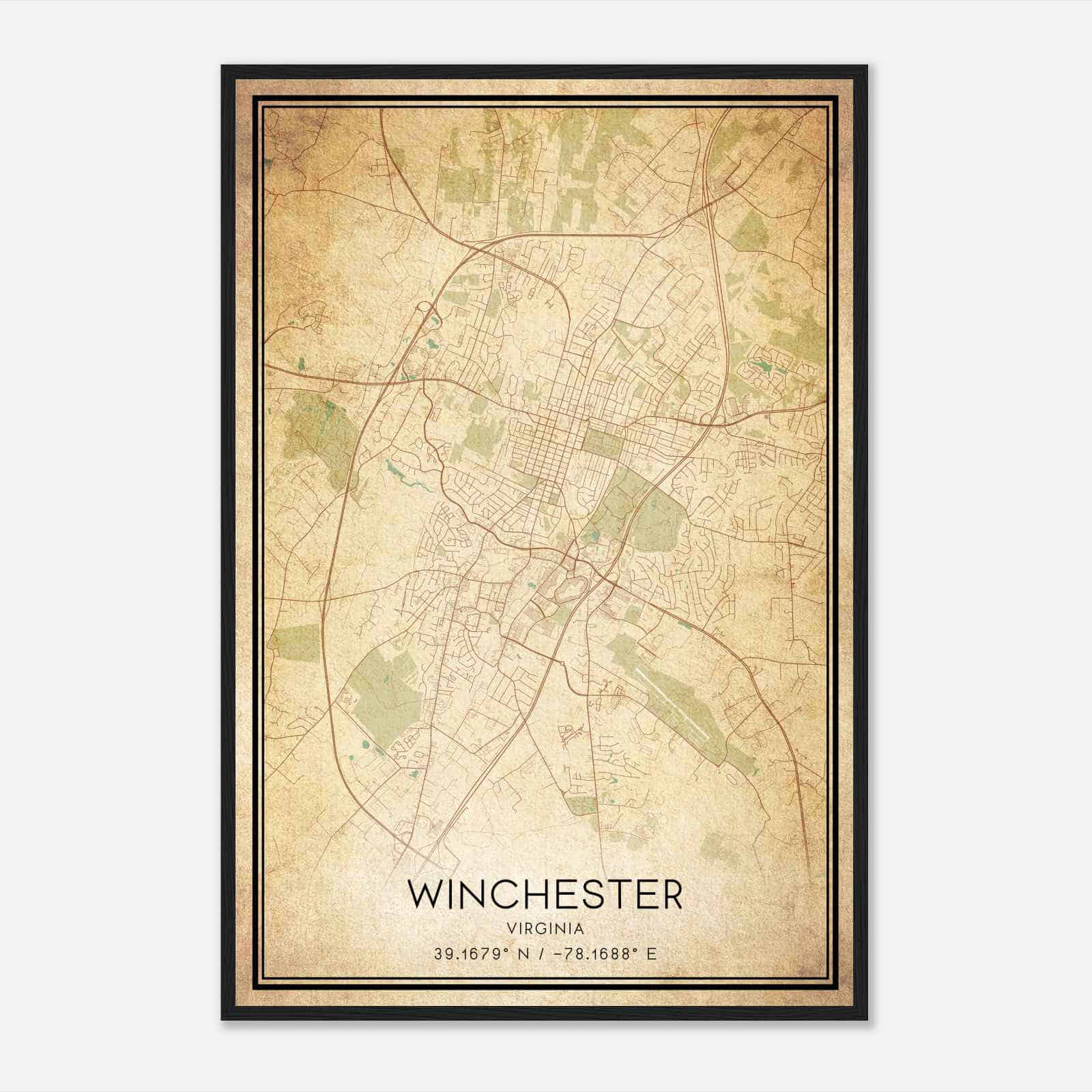 Vintage Winchester Virginia Map Poster, Modern Home Decor Wall Art Print