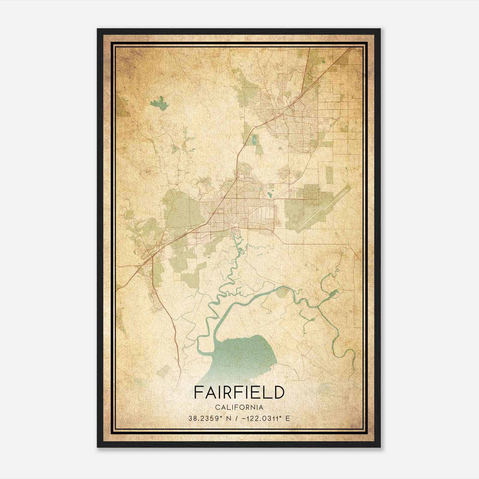 Vintage Fairfield California Map Poster, Modern Home Decor Wall Art Print
