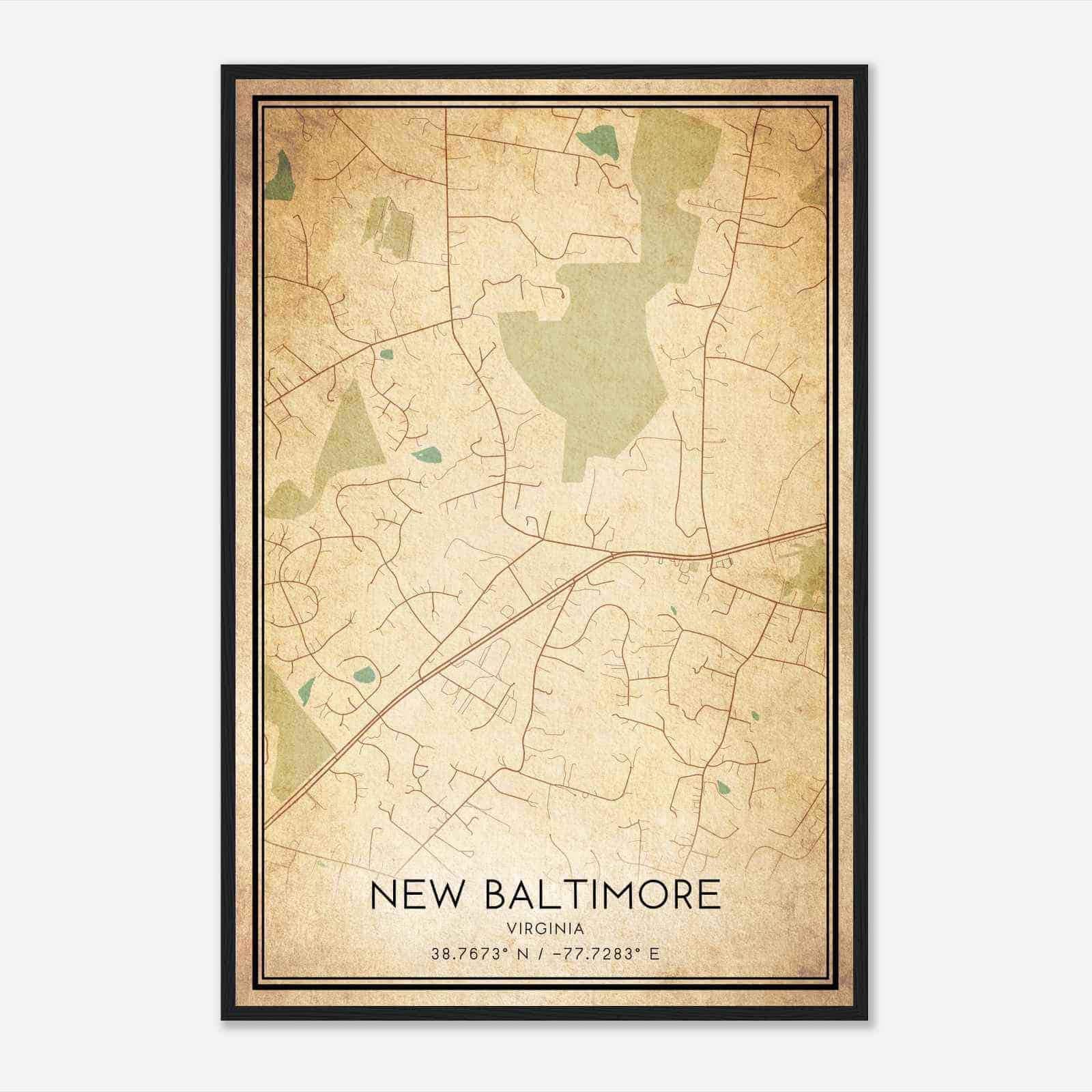 Vintage New Baltimore Virginia Map Poster, Modern Home Decor Wall Art Print