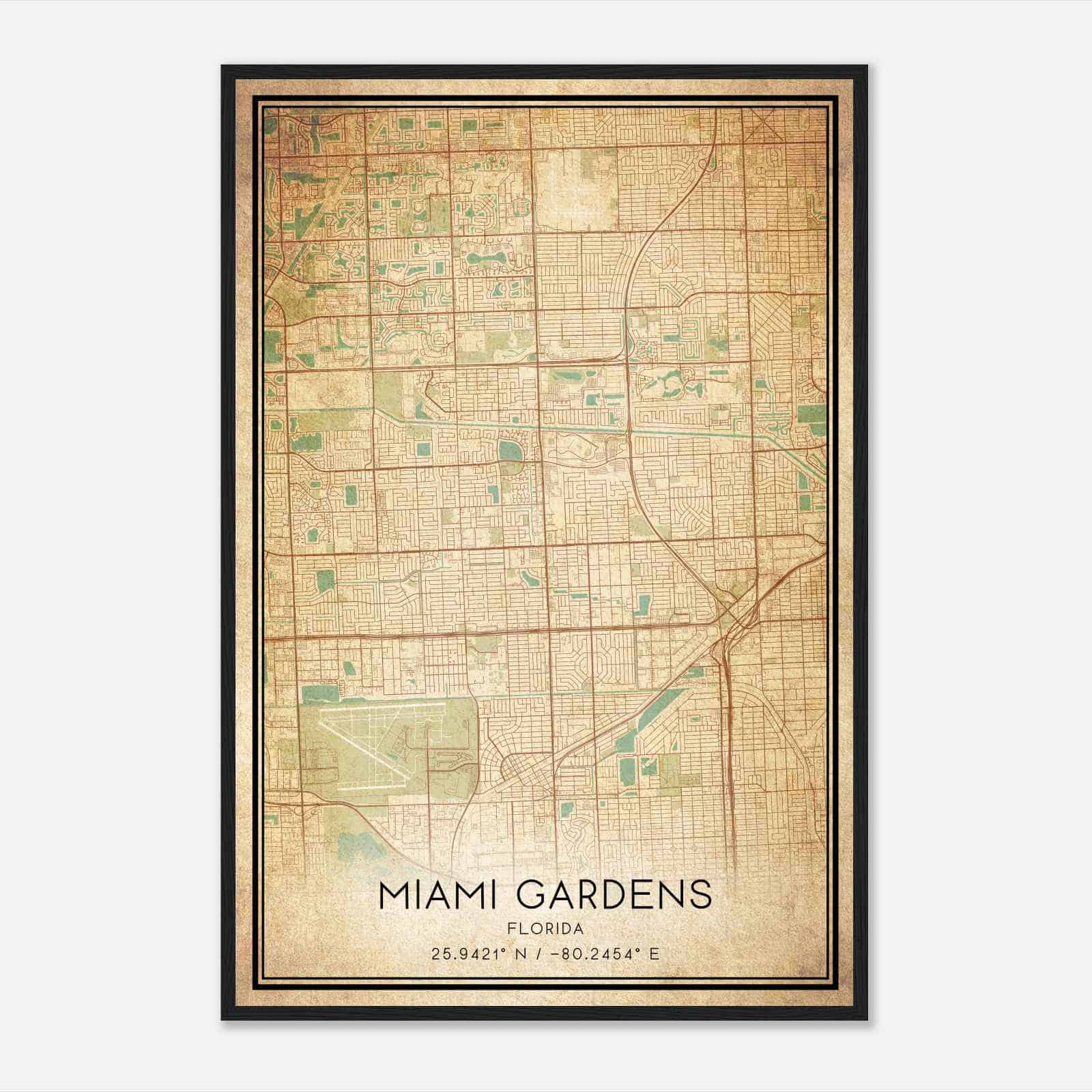 Vintage Miami Gardens Florida Map Poster, Modern Home Decor Wall Art Print