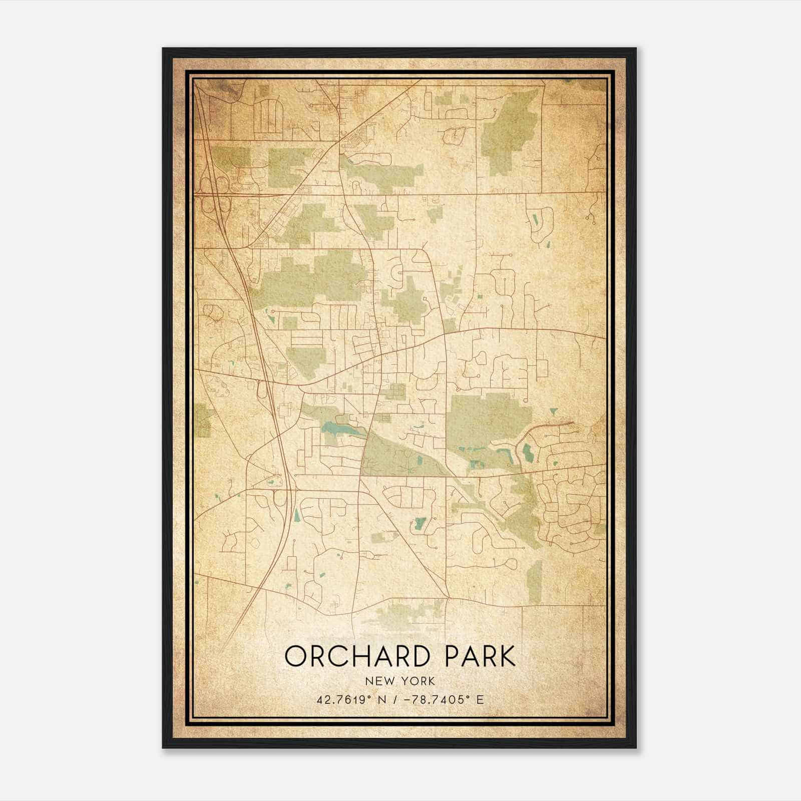 Vintage Orchard Park New York Map Poster, Modern Home Decor Wall Art Print