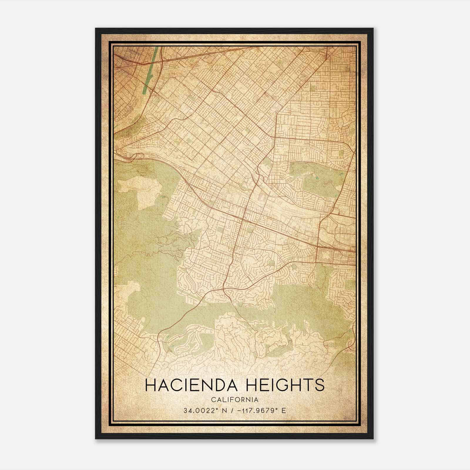 Vintage Hacienda Heights California Map Poster, Modern Home Decor Wall Art Print