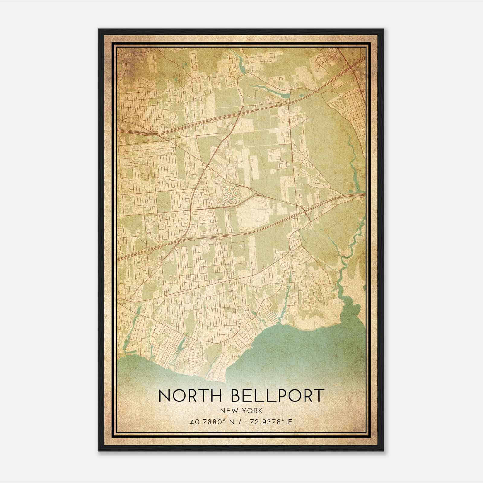 Vintage North Bellport New York Map Poster, Modern Home Decor Wall Art Print