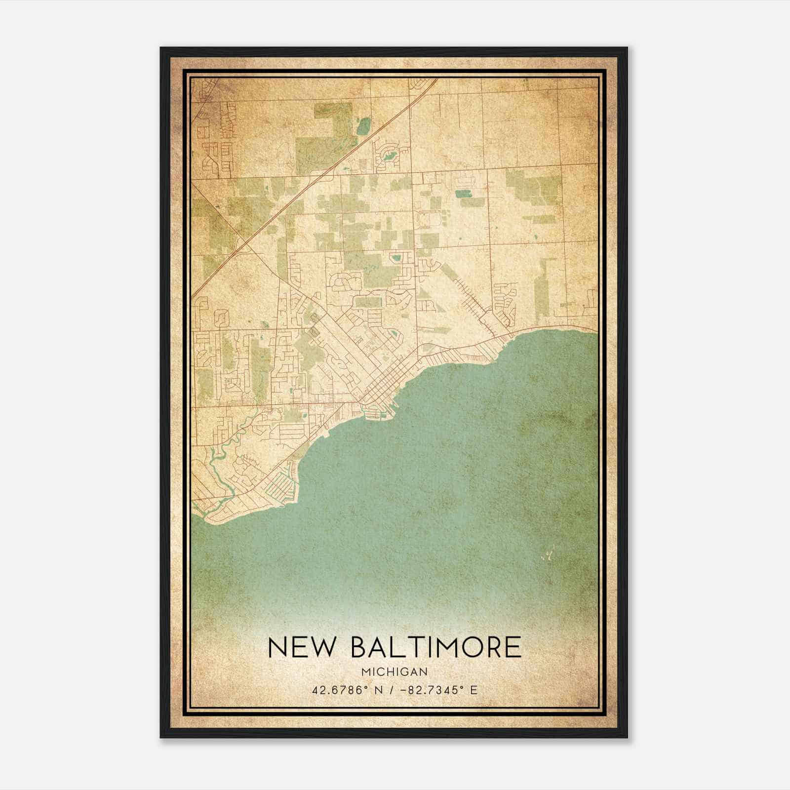 Vintage New Baltimore Michigan Map Poster, Modern Home Decor Wall Art Print