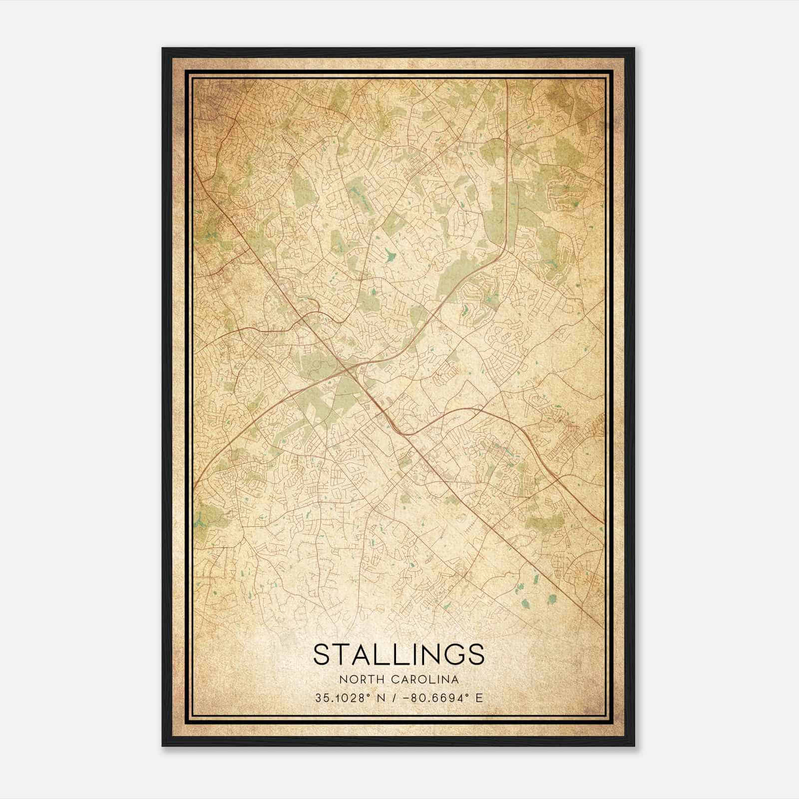 Vintage Stallings North Carolina Map Poster, Modern Home Decor Wall Art Print