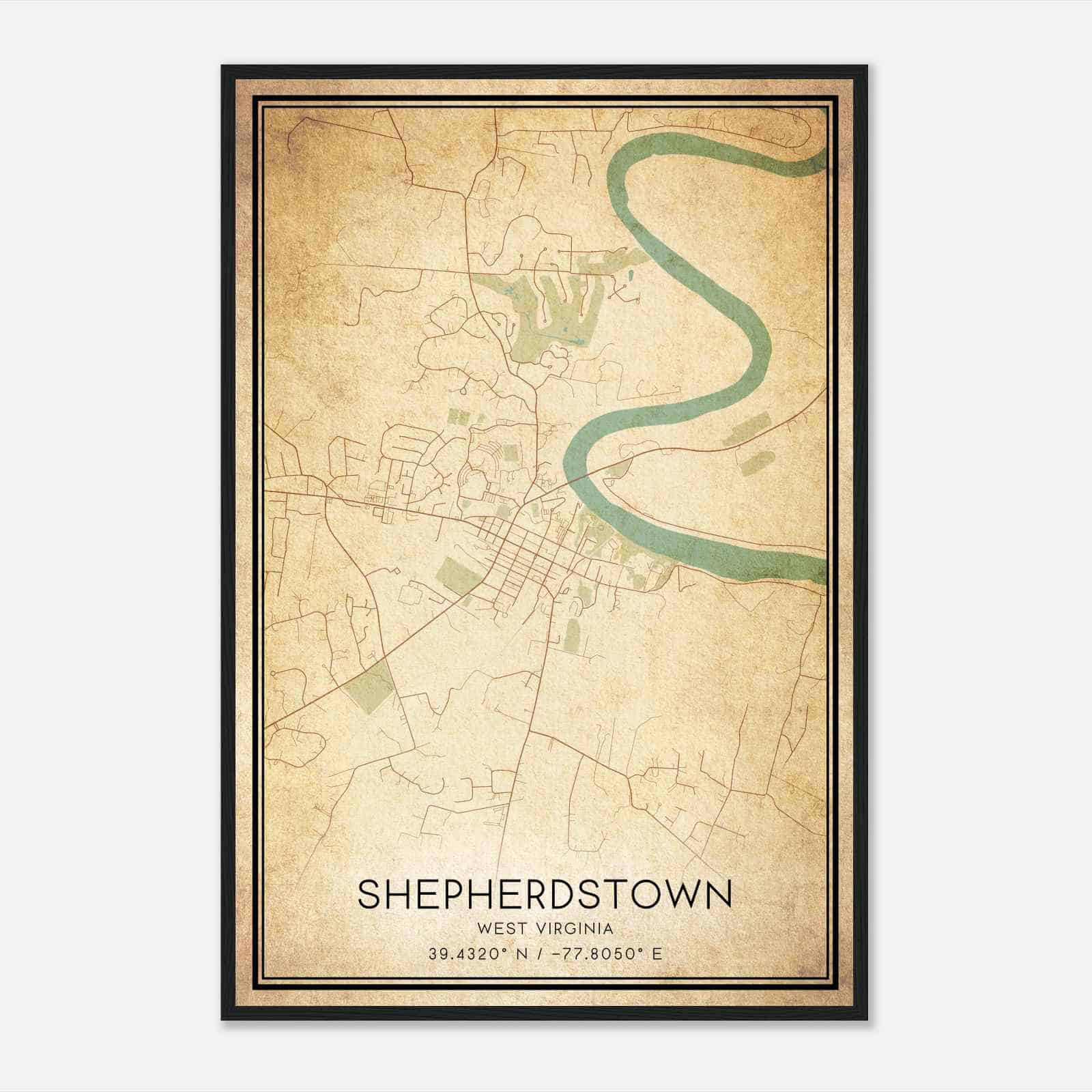 Vintage Shepherdstown West Virginia Map Poster, Modern Home Decor Wall Art Print