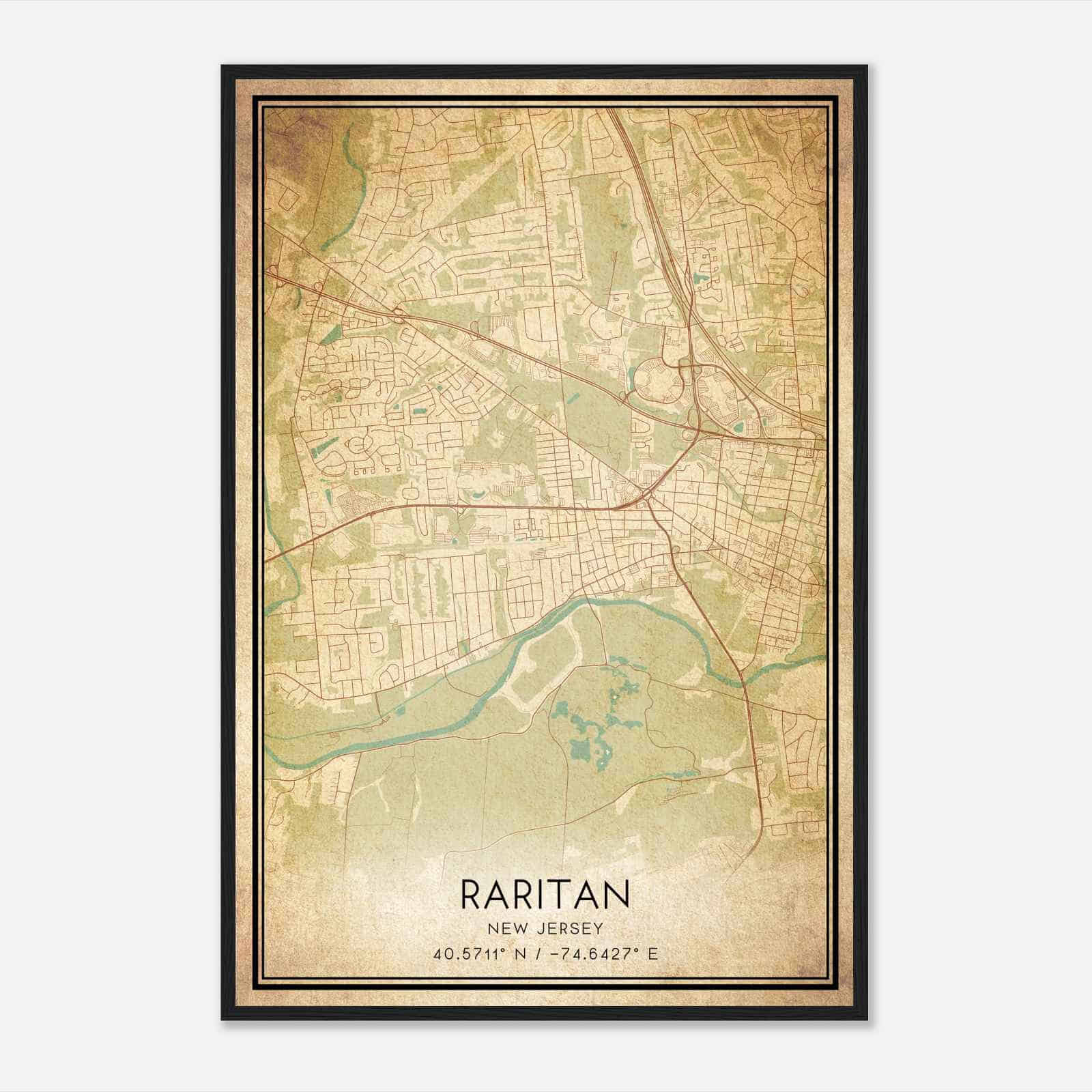 Vintage Raritan New Jersey Map Poster, Modern Home Decor Wall Art Print