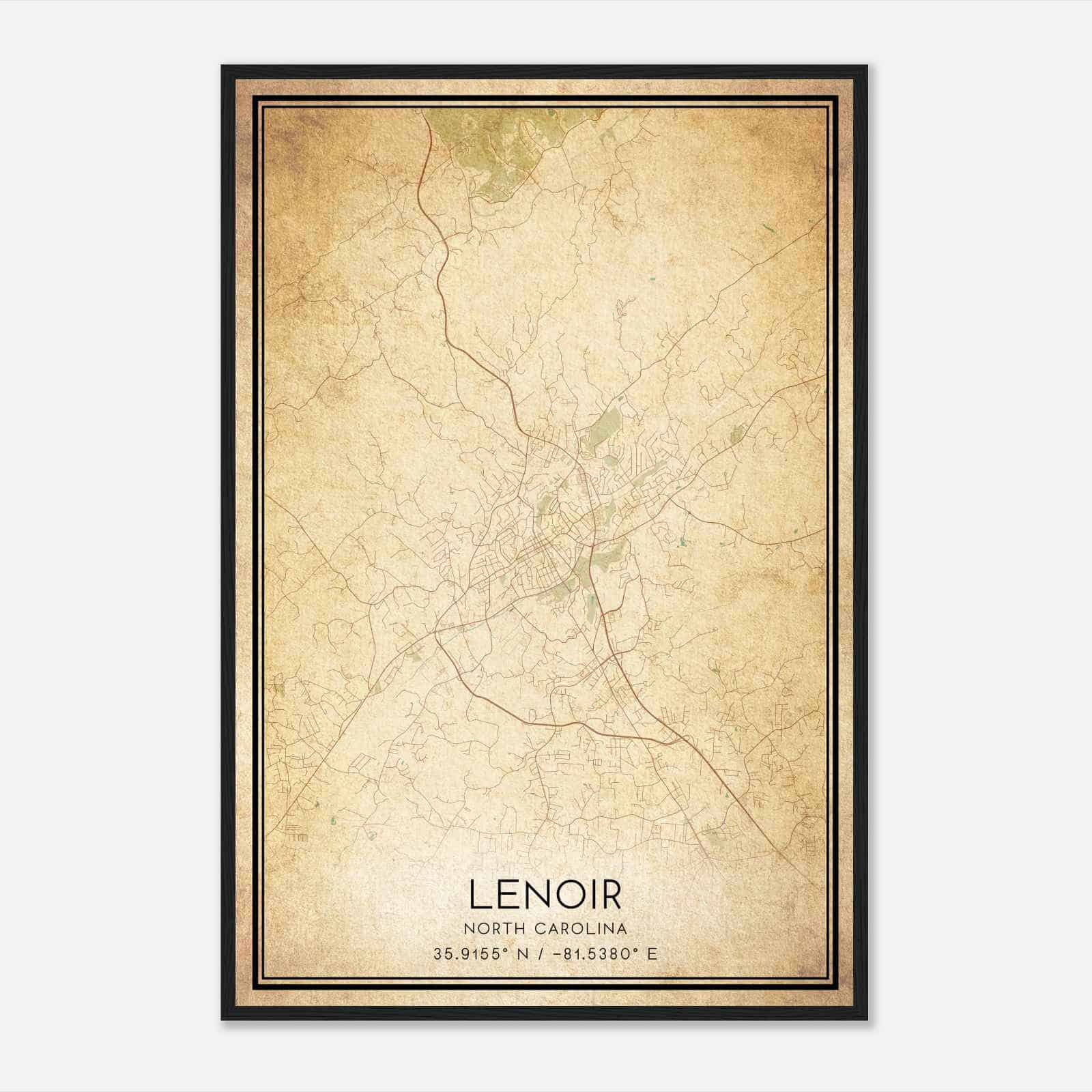 Vintage Lenoir North Carolina Map Poster, Modern Home Decor Wall Art Print