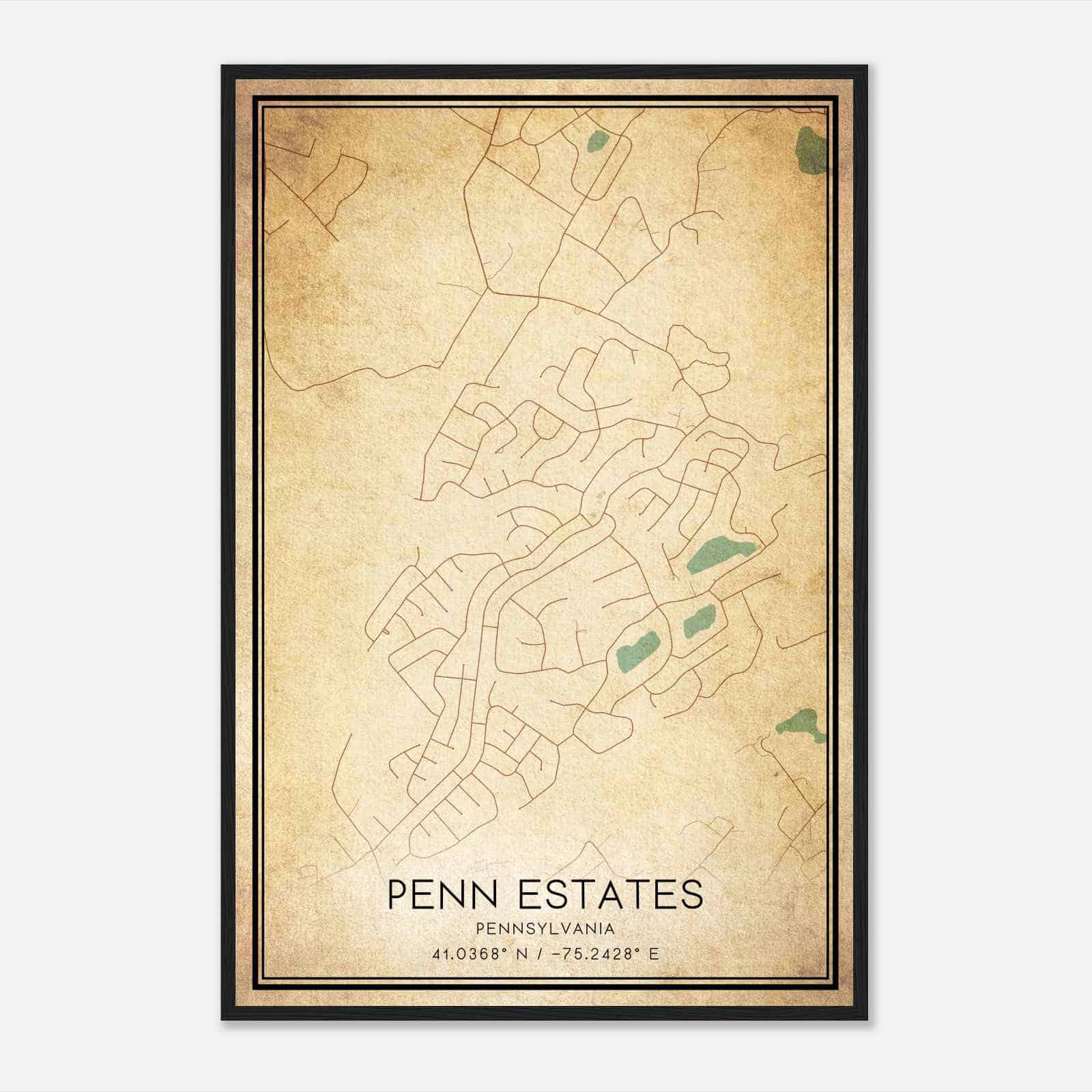 Vintage Penn Estates Pennsylvania Map Poster, Modern Home Decor Wall Art Print