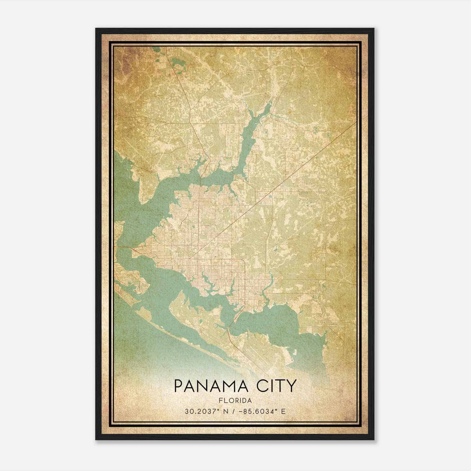 Vintage Panama City Florida Map Poster, Modern Home Decor Wall Art Print