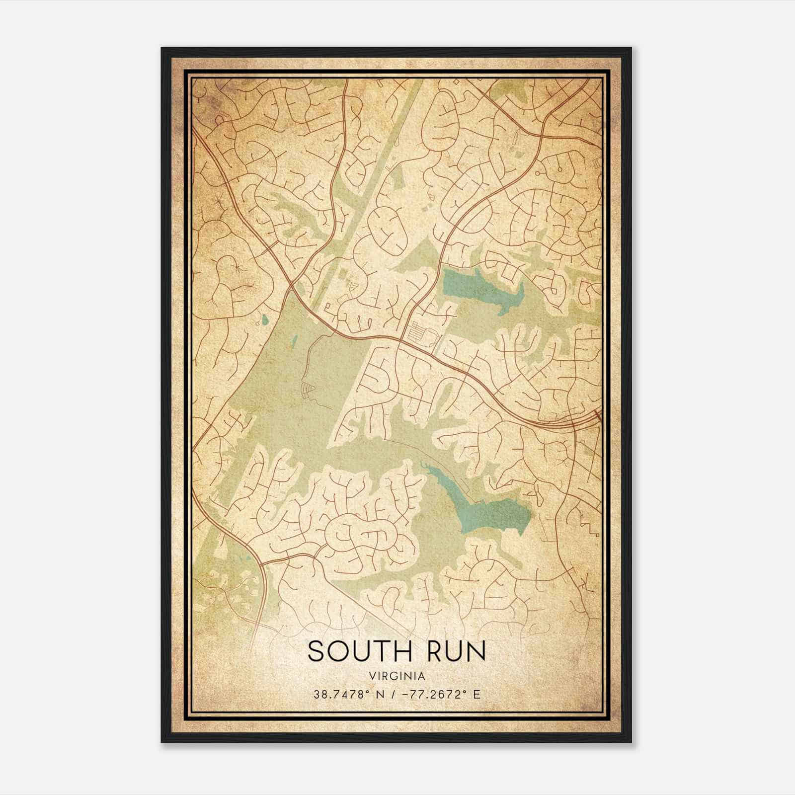 Vintage South Run Virginia Map Poster, Modern Home Decor Wall Art Print