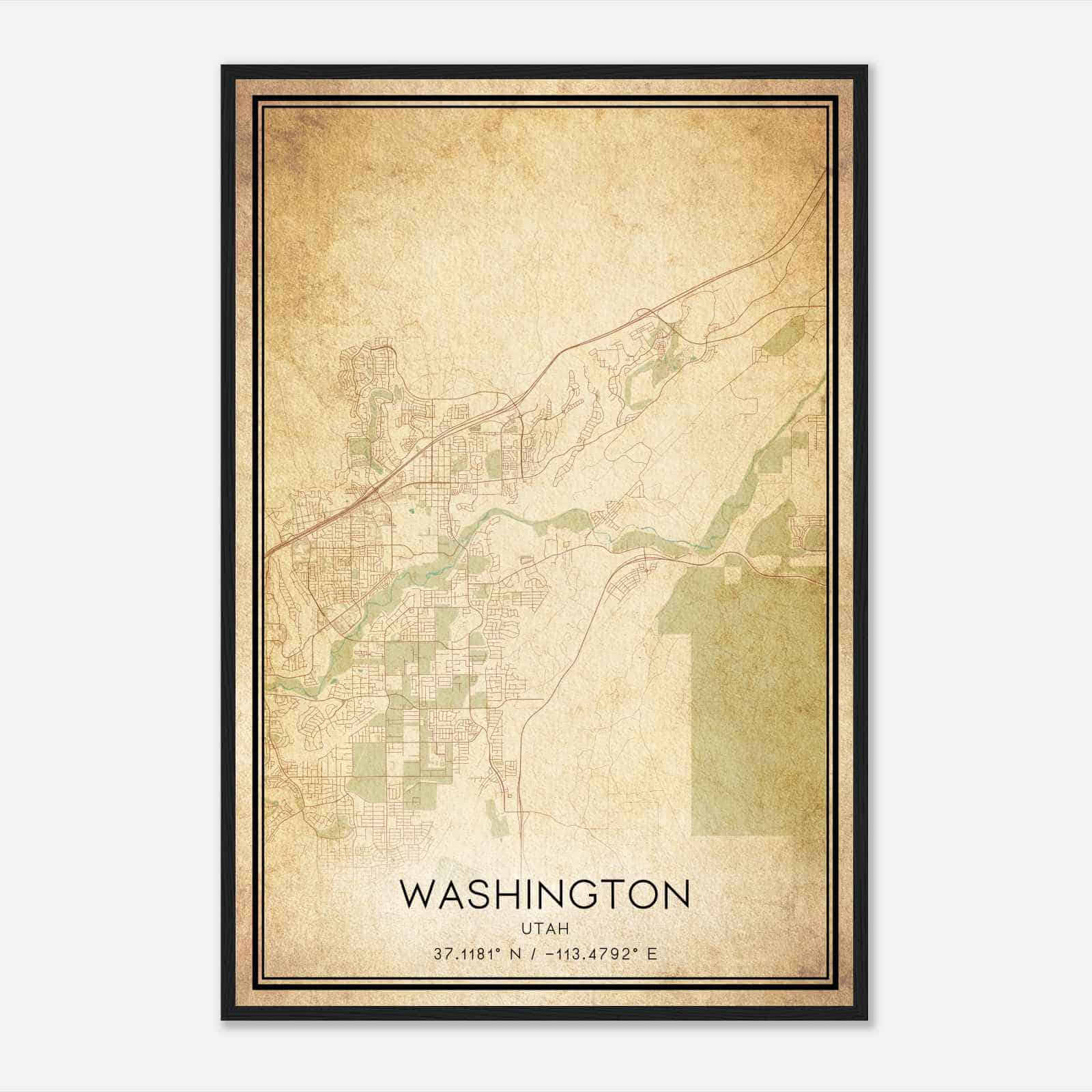 Vintage Washington Utah Map Poster, Modern Home Decor Wall Art Print