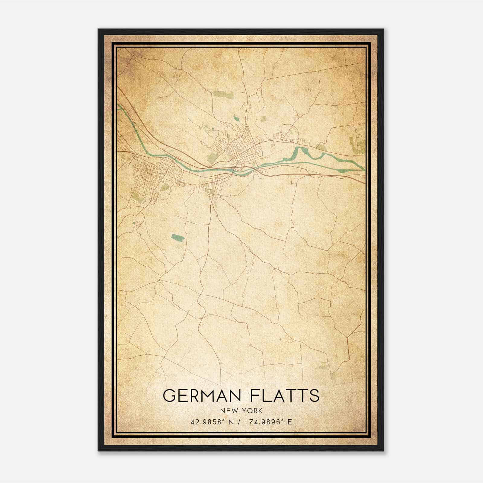 Vintage German Flatts New York Map Poster, Modern Home Decor Wall Art Print