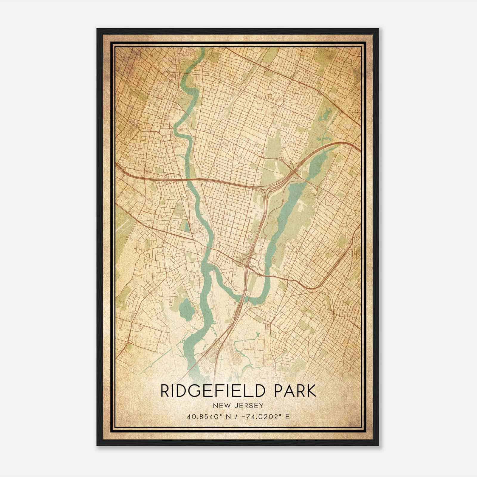Vintage Ridgefield Park New Jersey Map Poster, Modern Home Decor Wall Art Print