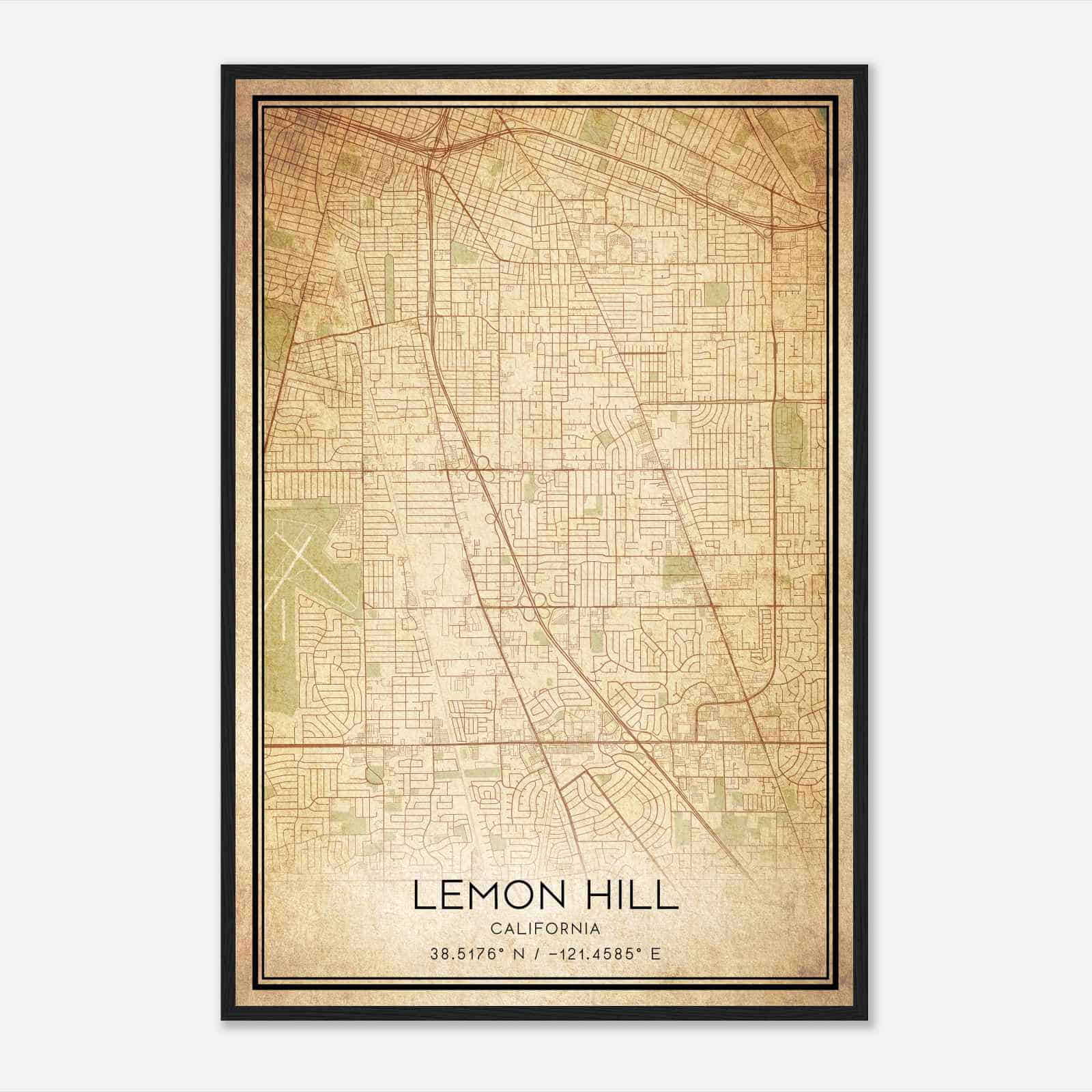Vintage Lemon Hill California Map Poster, Modern Home Decor Wall Art Print