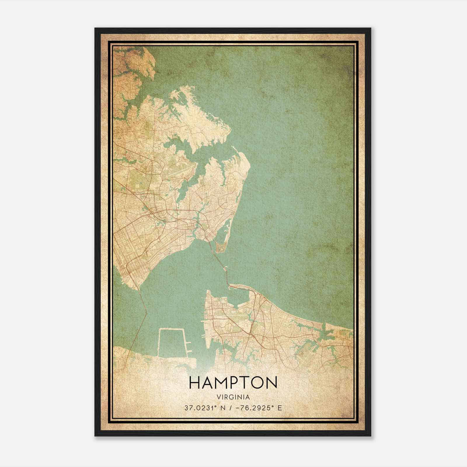 Vintage Hampton Virginia Map Poster, Modern Home Decor Wall Art Print