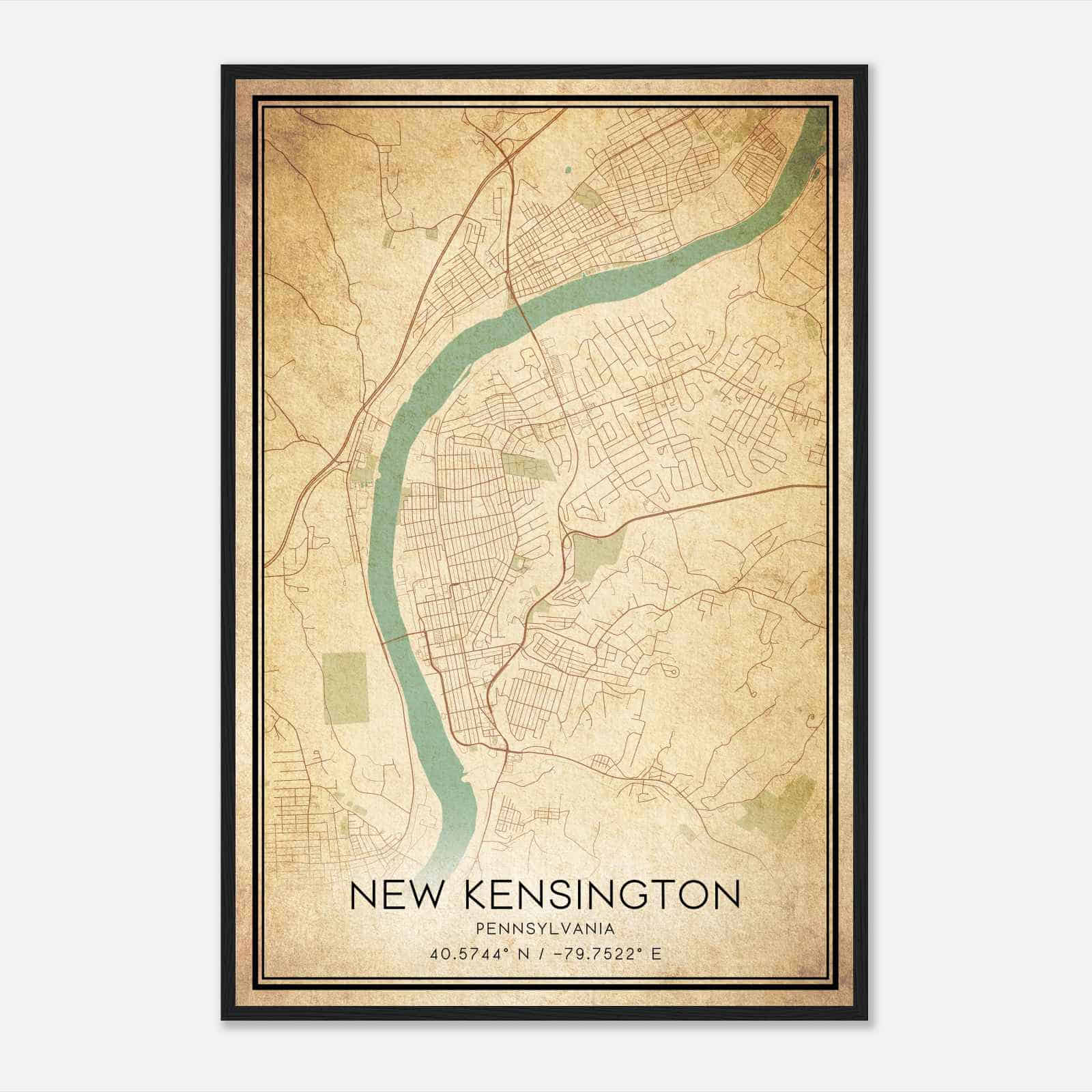 Vintage New Kensington Pennsylvania Map Poster, Modern Home Decor Wall Art Print