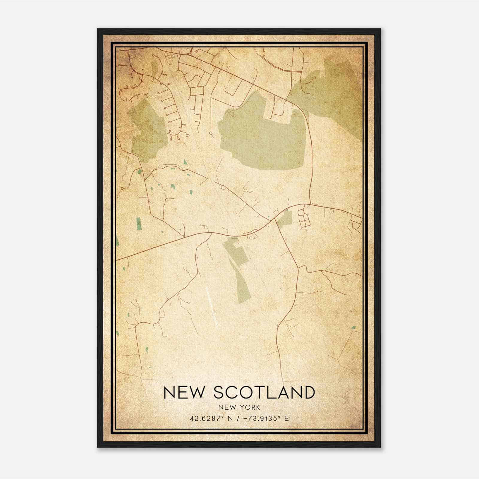 Vintage New Scotland New York Map Poster, Modern Home Decor Wall Art Print