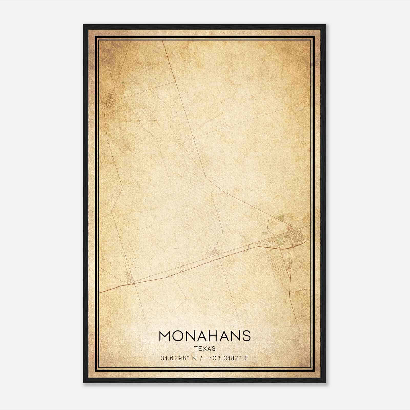 Vintage Monahans Texas Map Poster, Modern Home Decor Wall Art Print