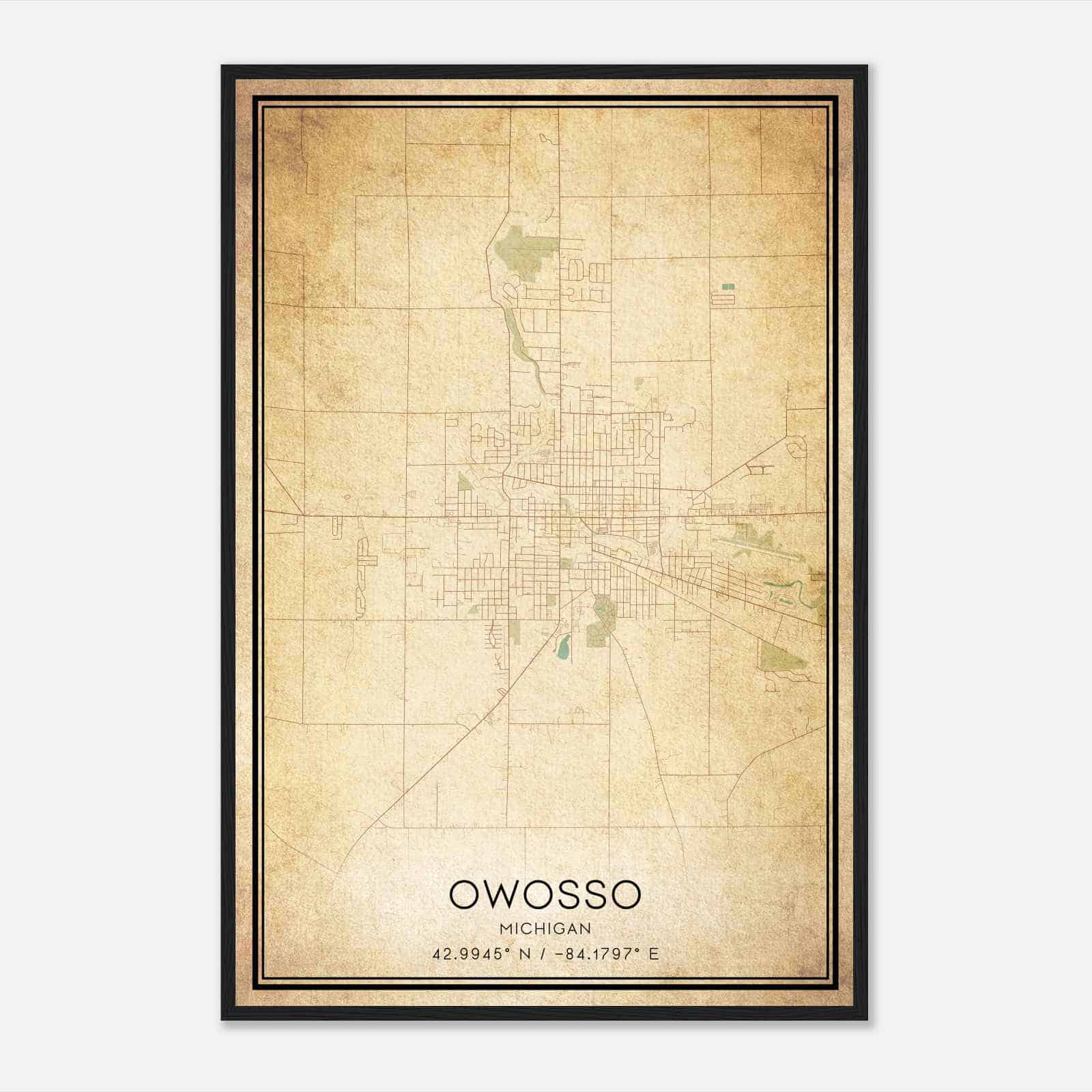 Vintage Owosso Michigan Map Poster, Modern Home Decor Wall Art Print