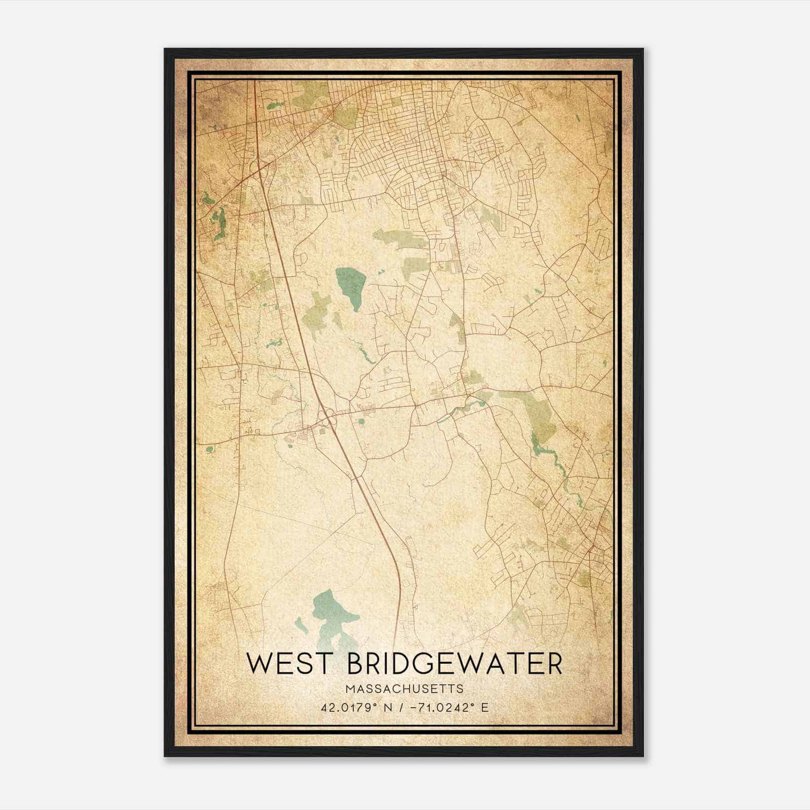 Vintage West Bridgewater Massachusetts Map Poster, Modern Home Decor Wall Art Print