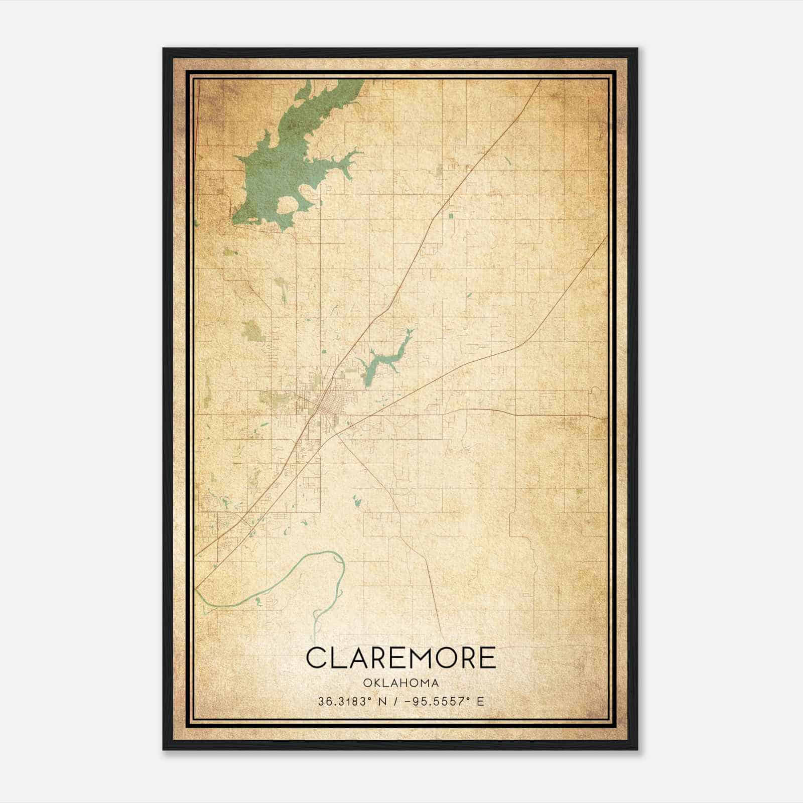 Vintage Claremore Oklahoma Map Poster, Modern Home Decor Wall Art Print
