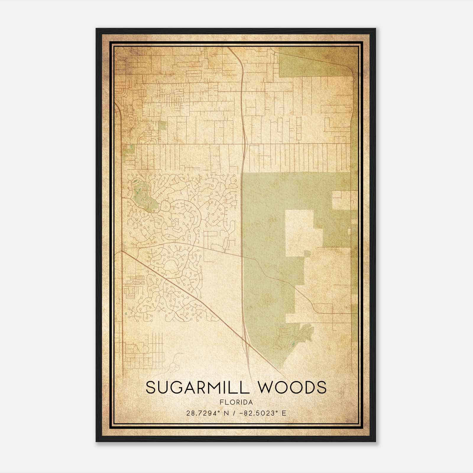 Vintage Sugarmill Woods Florida Map Poster, Modern Home Decor Wall Art Print