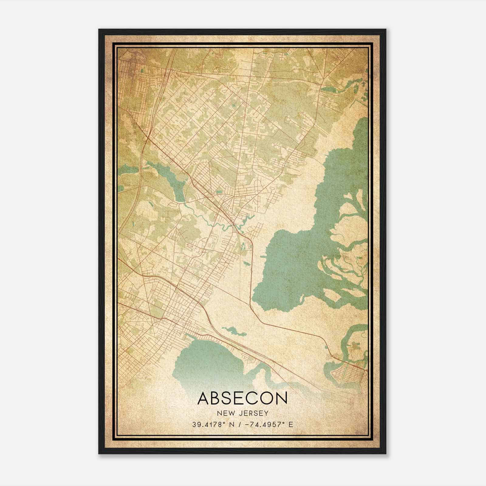 Vintage Absecon New Jersey Map Poster, Modern Home Decor Wall Art Print Vintage Absecon New Jersey Map Poster, Modern Home Decor Wall Art Print