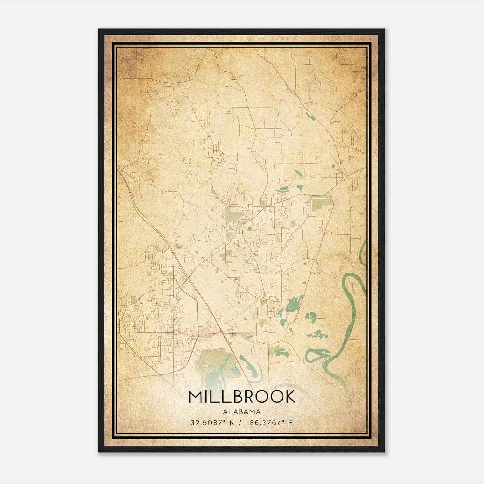 Vintage Millbrook Alabama Map Poster, Modern Home Decor Wall Art Print