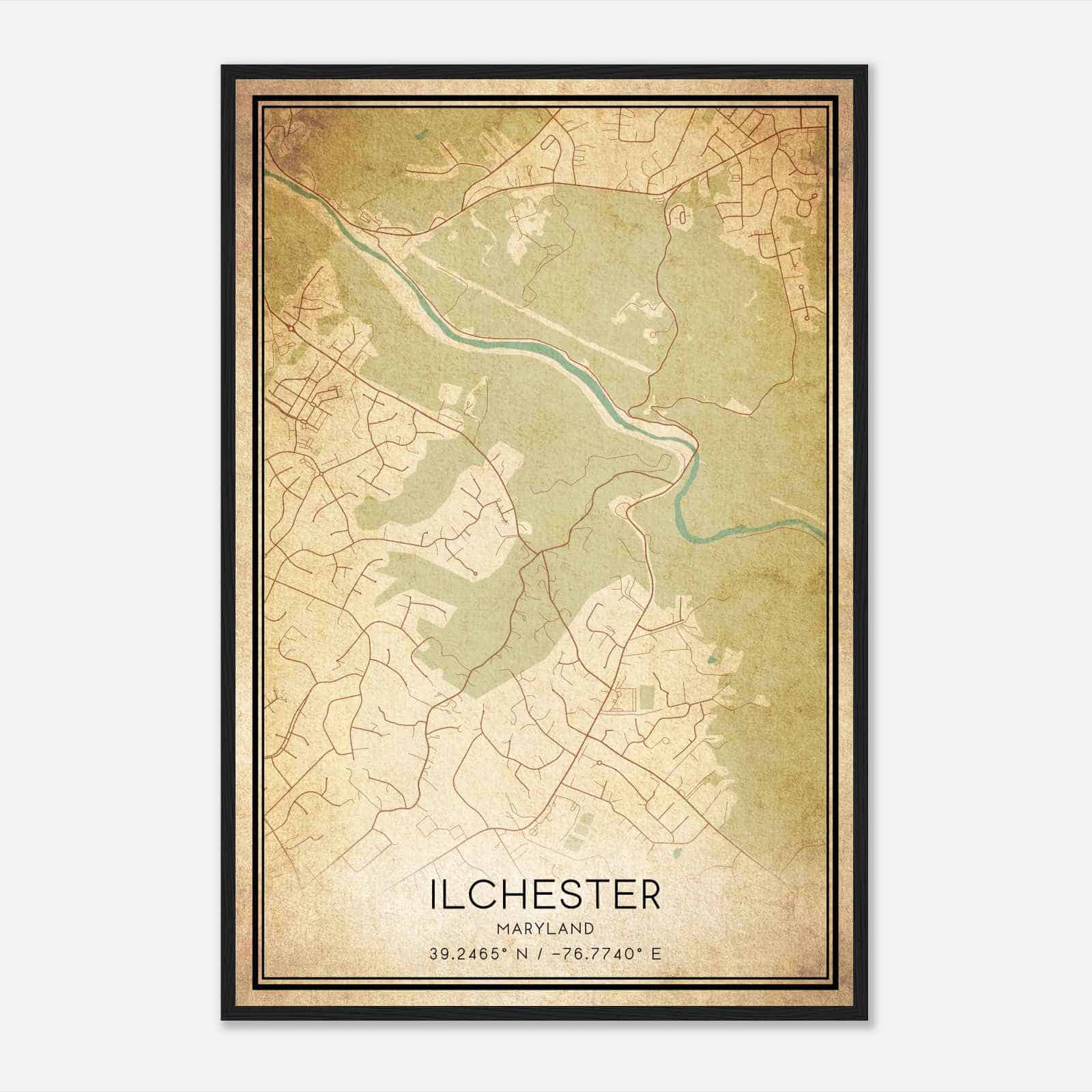 Vintage Ilchester Maryland Map Poster, Modern Home Decor Wall Art Print