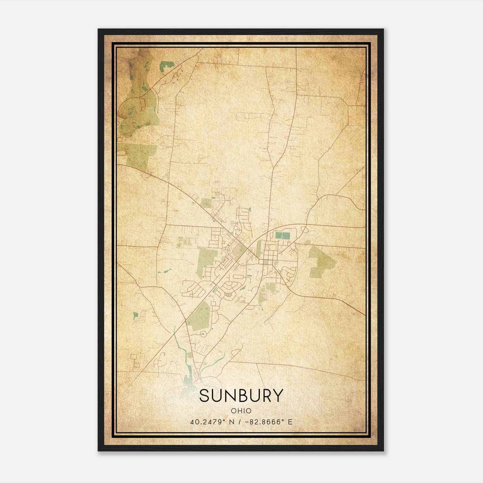 Vintage Sunbury Ohio Map Poster, Modern Home Decor Wall Art Print