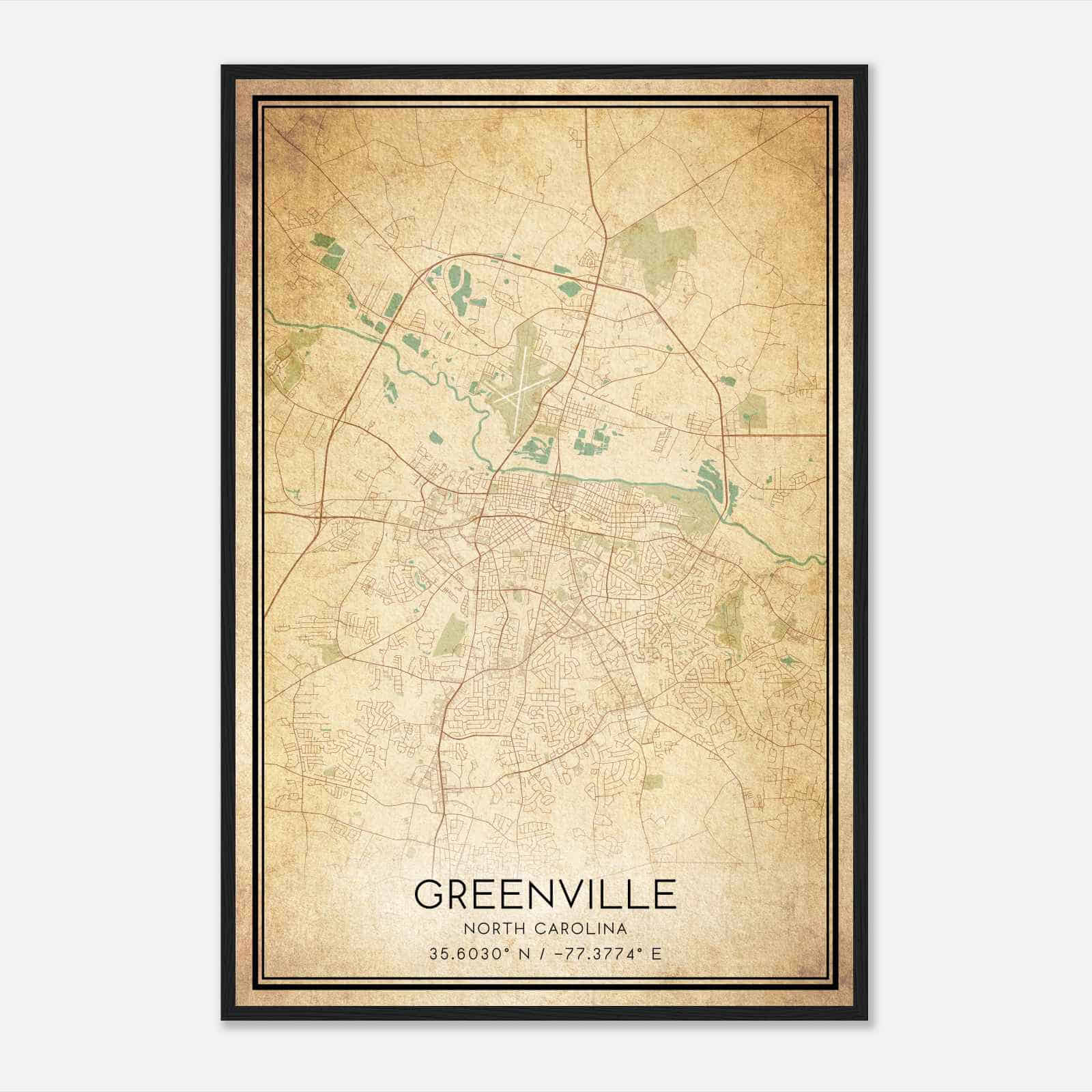 Vintage Greenville North Carolina Map Poster, Modern Home Decor Wall Art Print