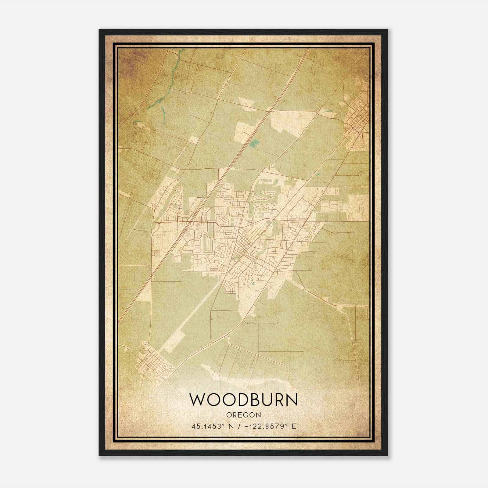 Vintage Woodburn Oregon Map Poster, Modern Home Decor Wall Art Print