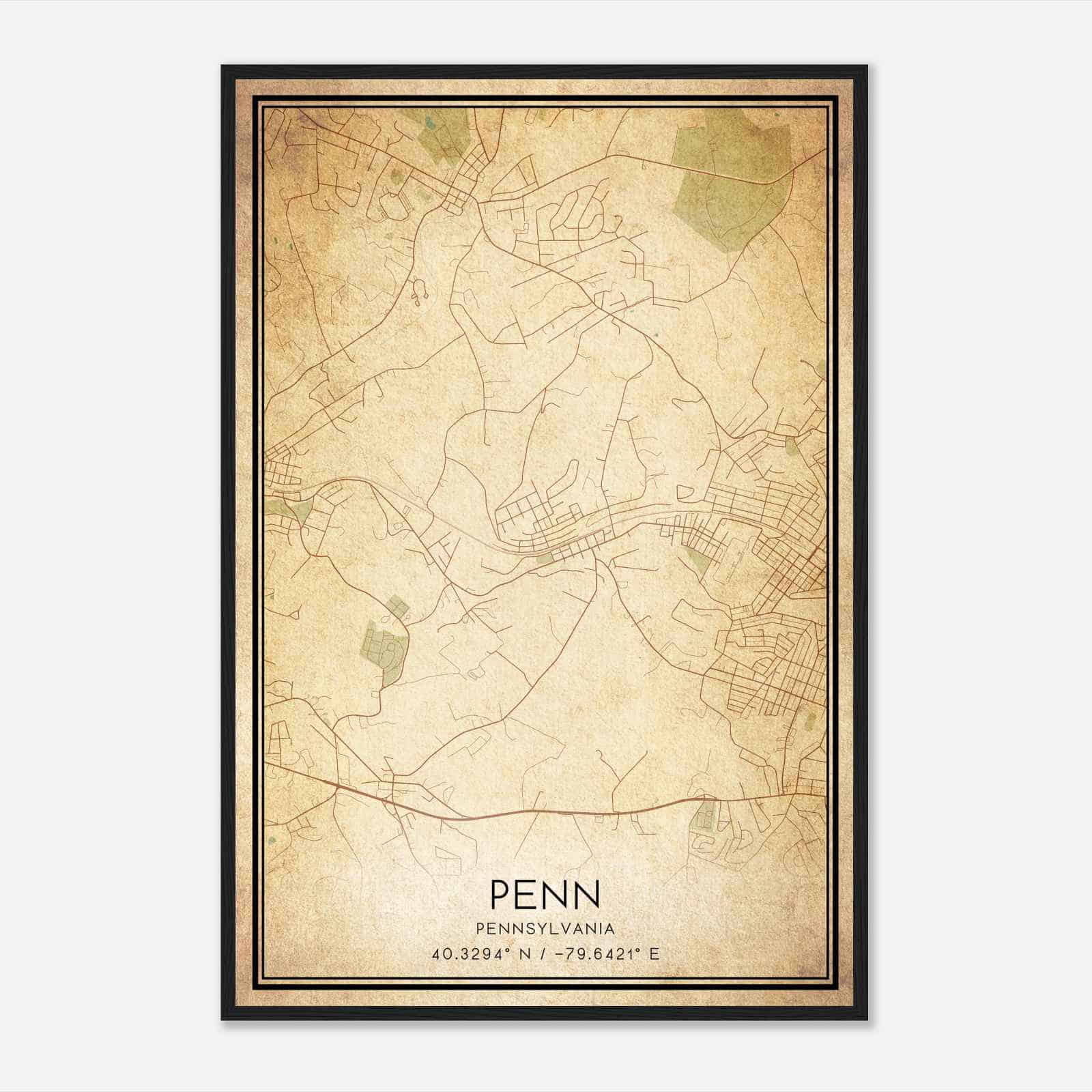 Vintage Penn Pennsylvania Map Poster, Modern Home Decor Wall Art Print