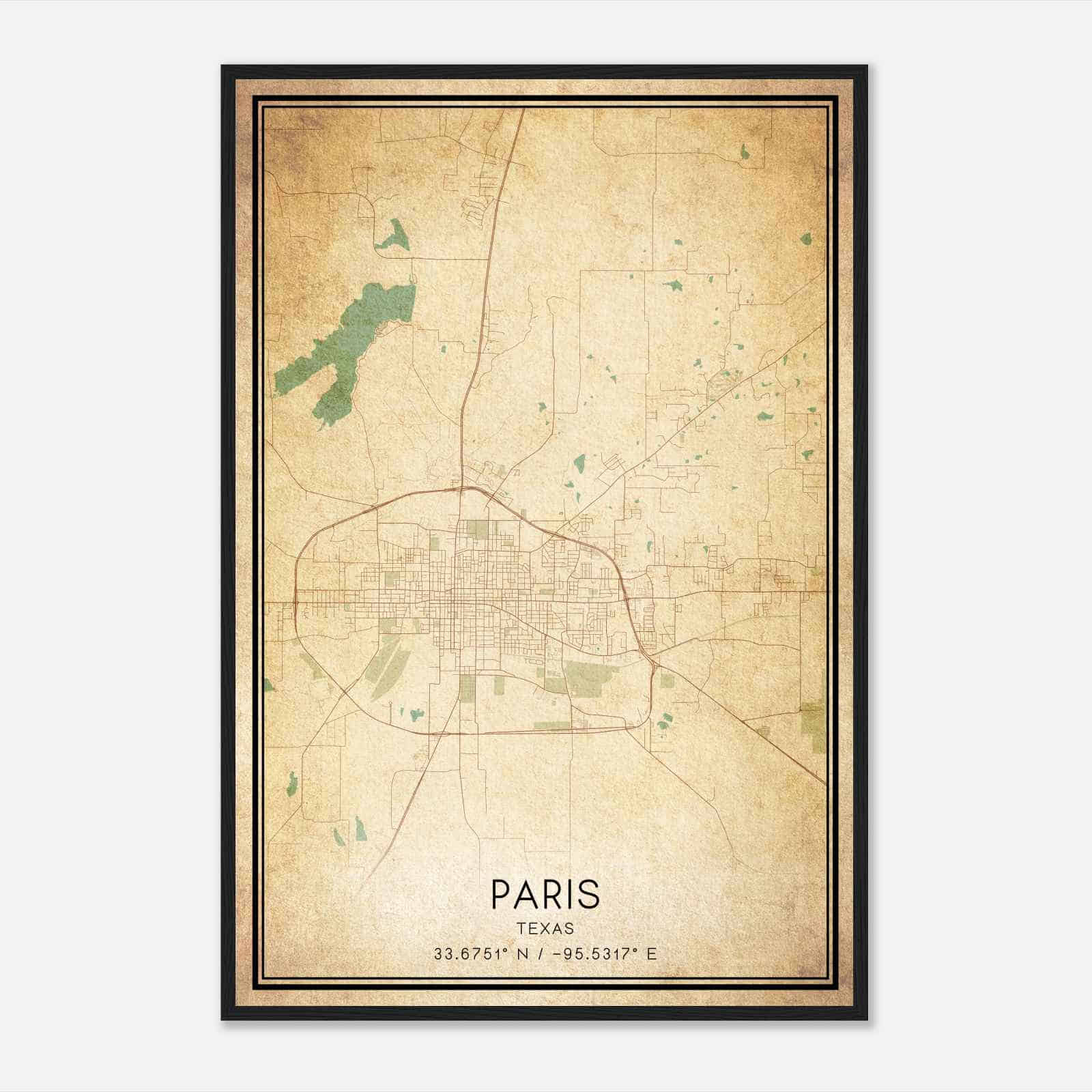 Vintage Paris Texas Map Poster, Modern Home Decor Wall Art Print