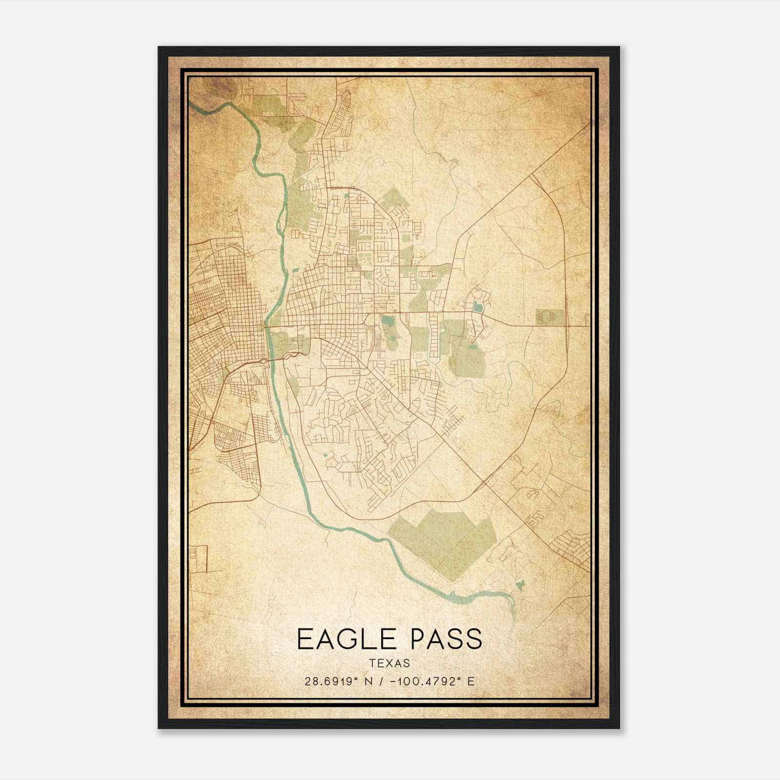 Vintage Eagle Pass Texas Map Poster, Modern Home Decor Wall Art Print