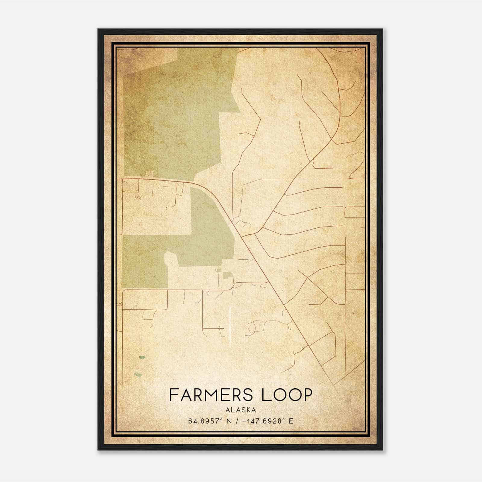 Vintage Farmers Loop Alaska Map Poster, Modern Home Decor Wall Art Print