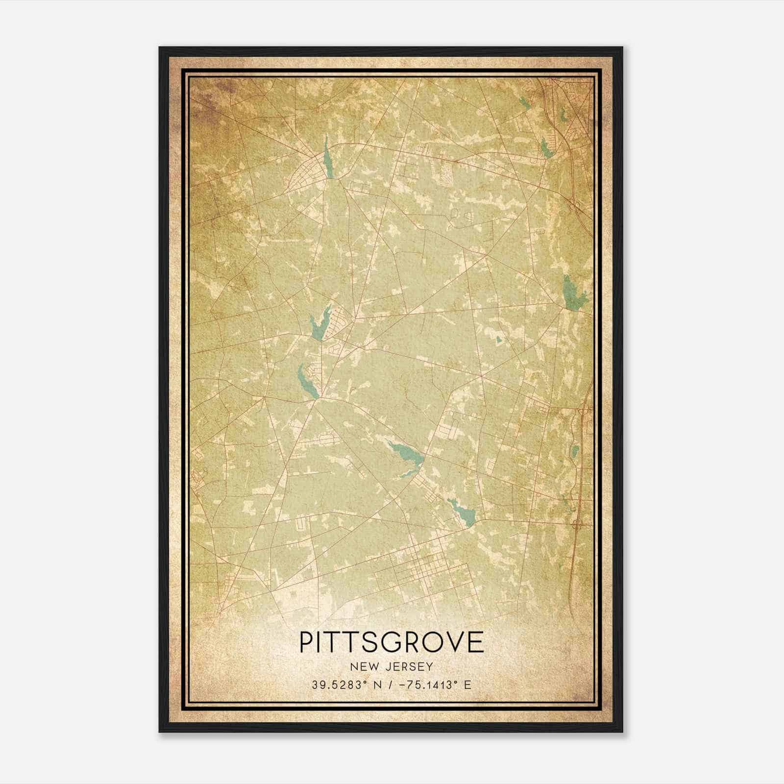 Vintage Pittsgrove New Jersey Map Poster, Modern Home Decor Wall Art