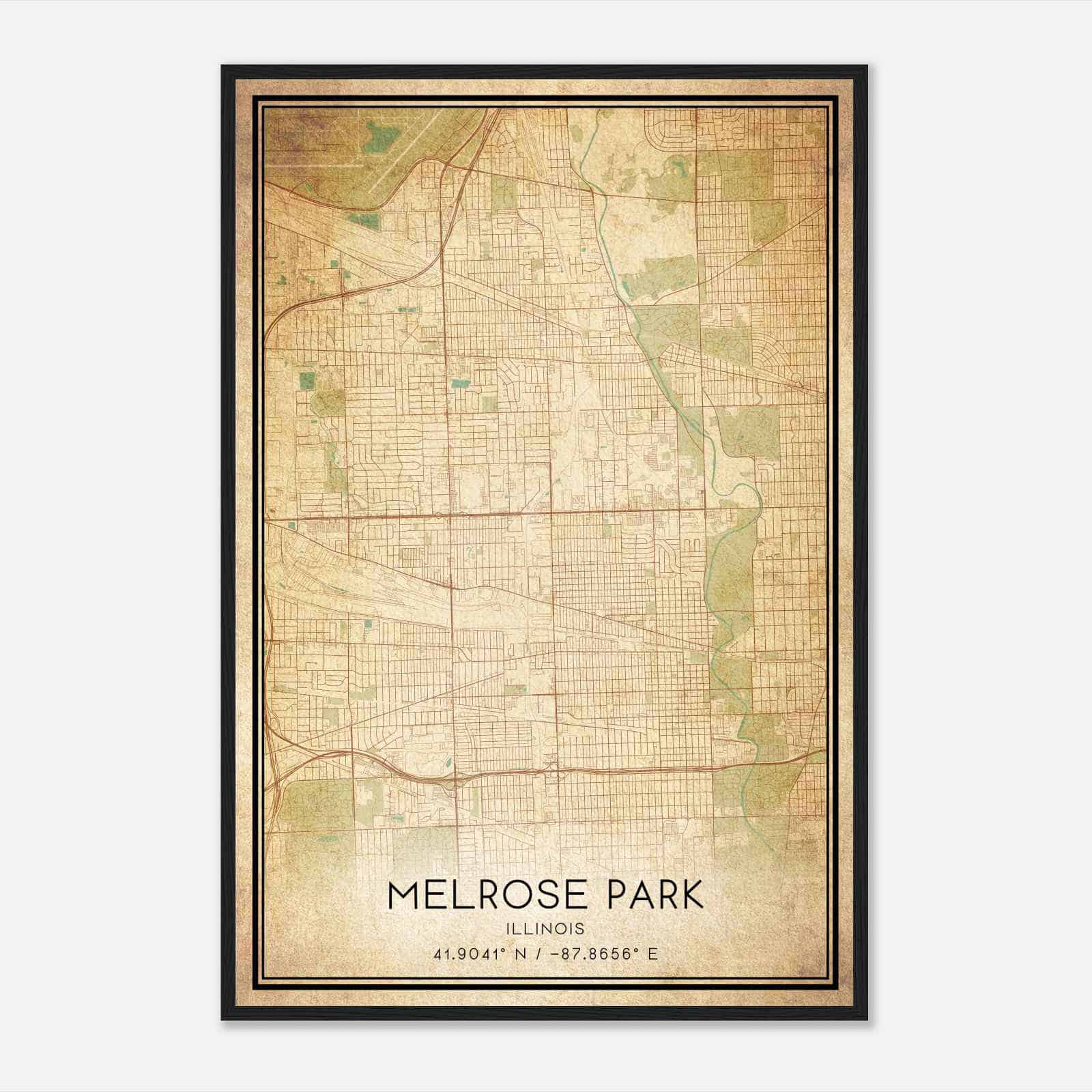 Vintage Melrose Park Illinois Map Poster, Modern Home Decor Wall Art Print