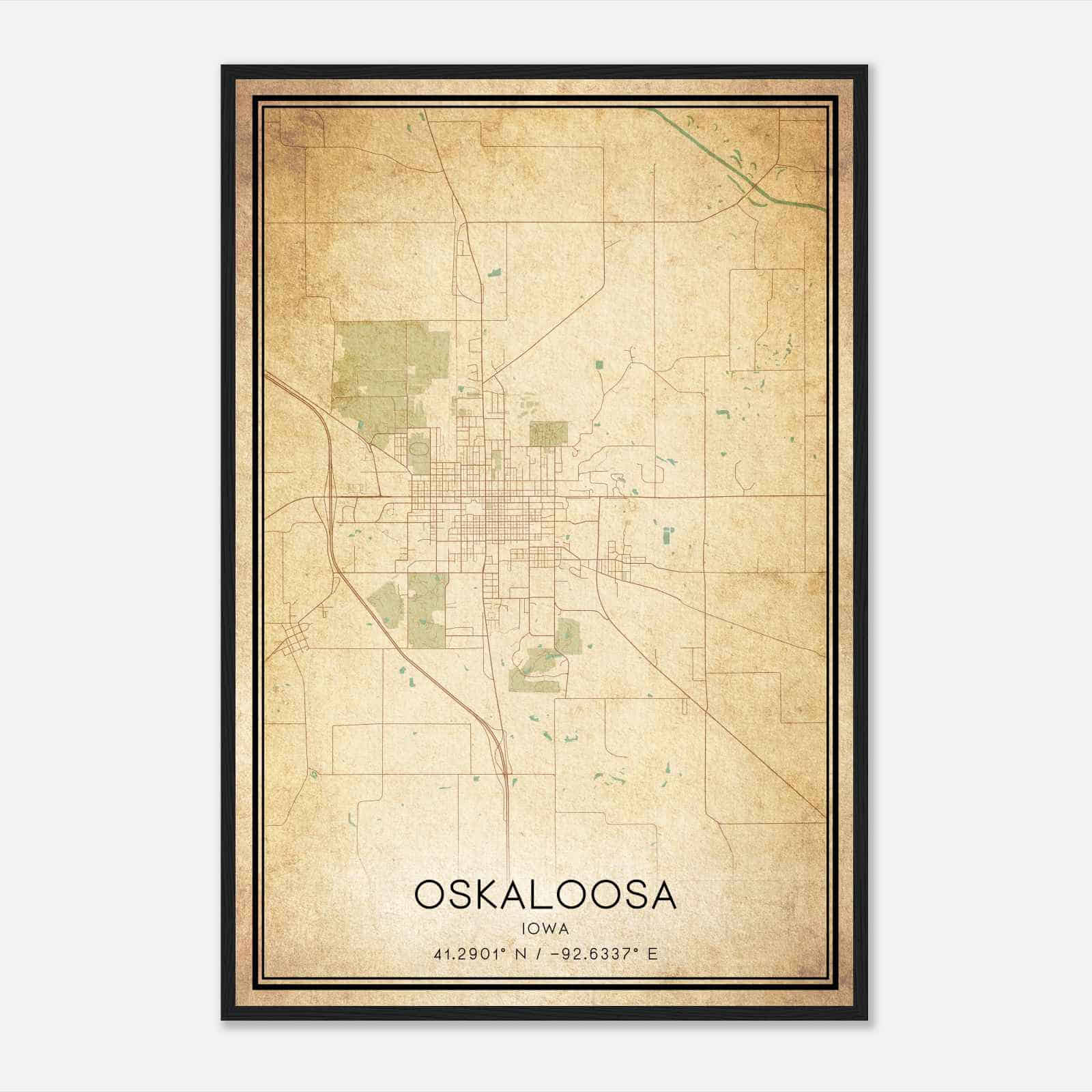 Vintage Oskaloosa Iowa Map Poster, Modern Home Decor Wall Art Print