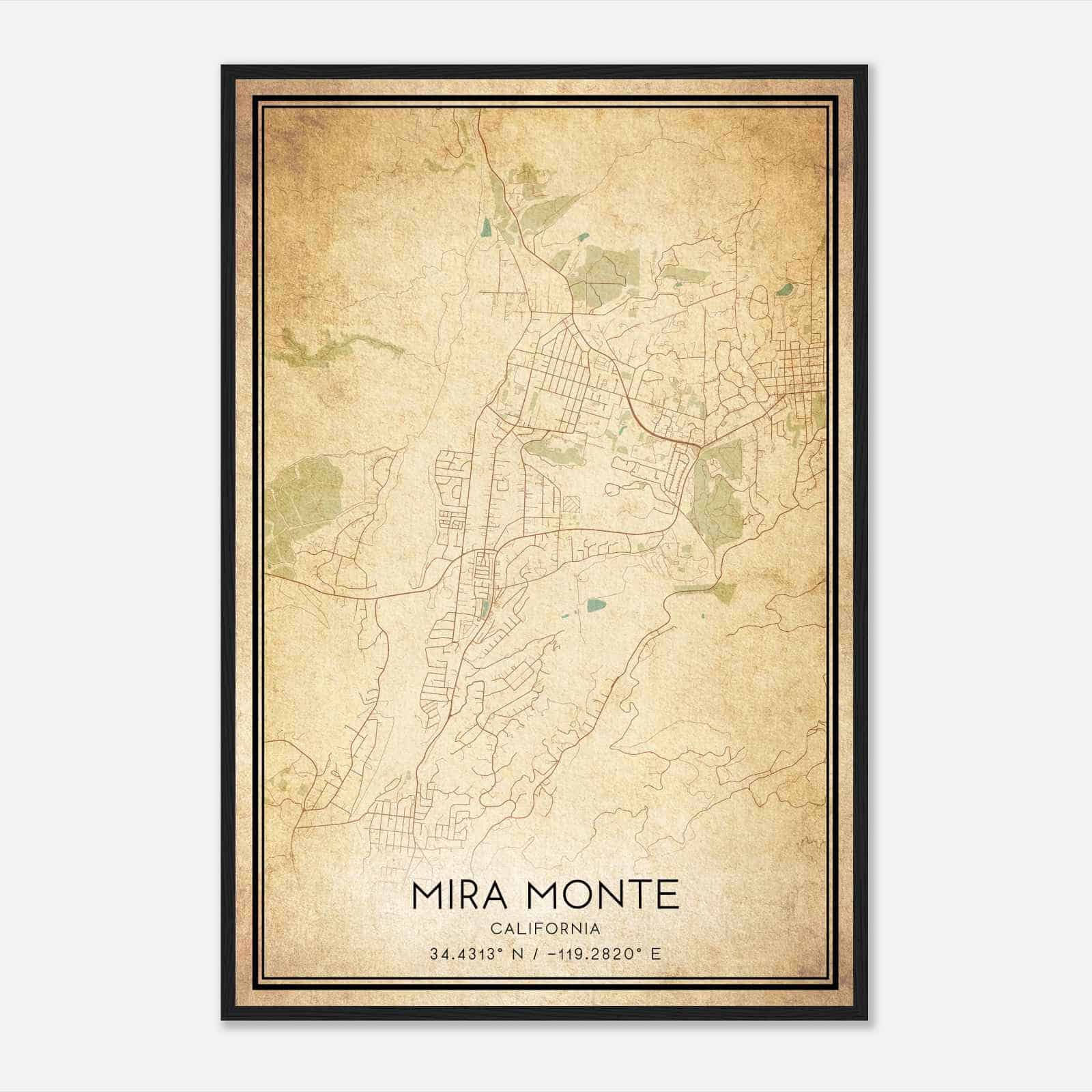 Vintage Mira Monte California Map Poster, Modern Home Decor Wall Art Print
