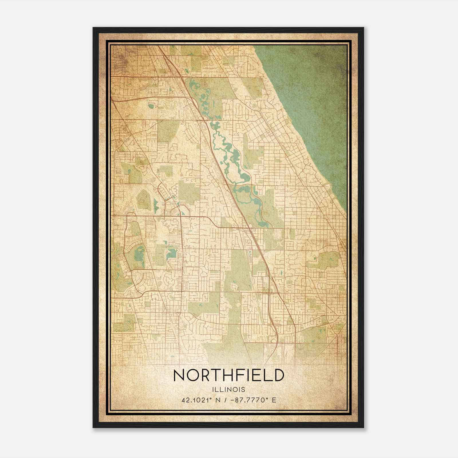 Vintage Northfield Illinois Map Poster, Modern Home Decor Wall Art Print