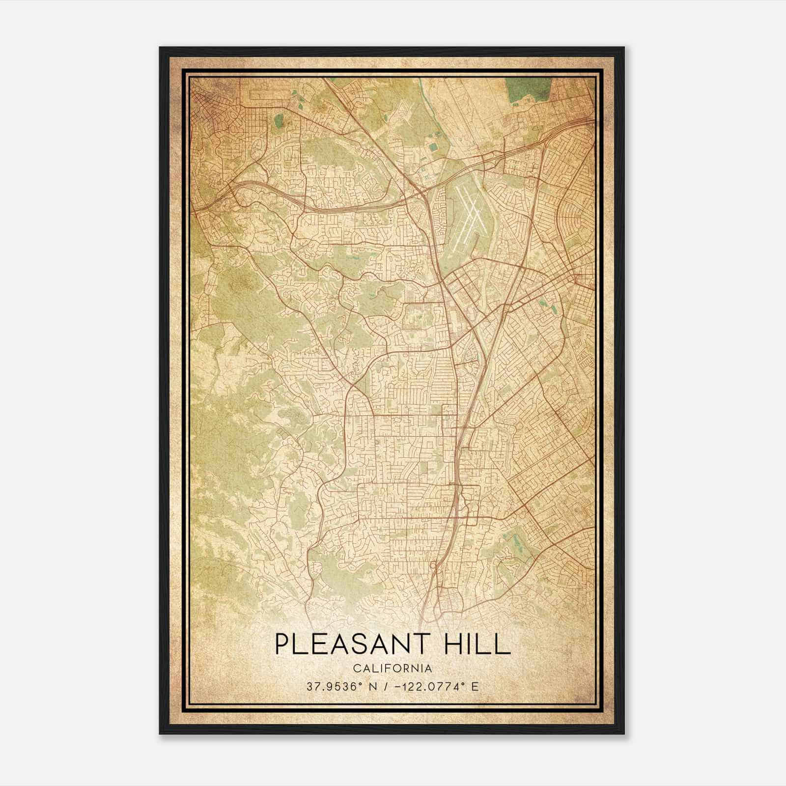 Vintage Pleasant Hill California Map Poster, Modern Home Decor Wall Art Print