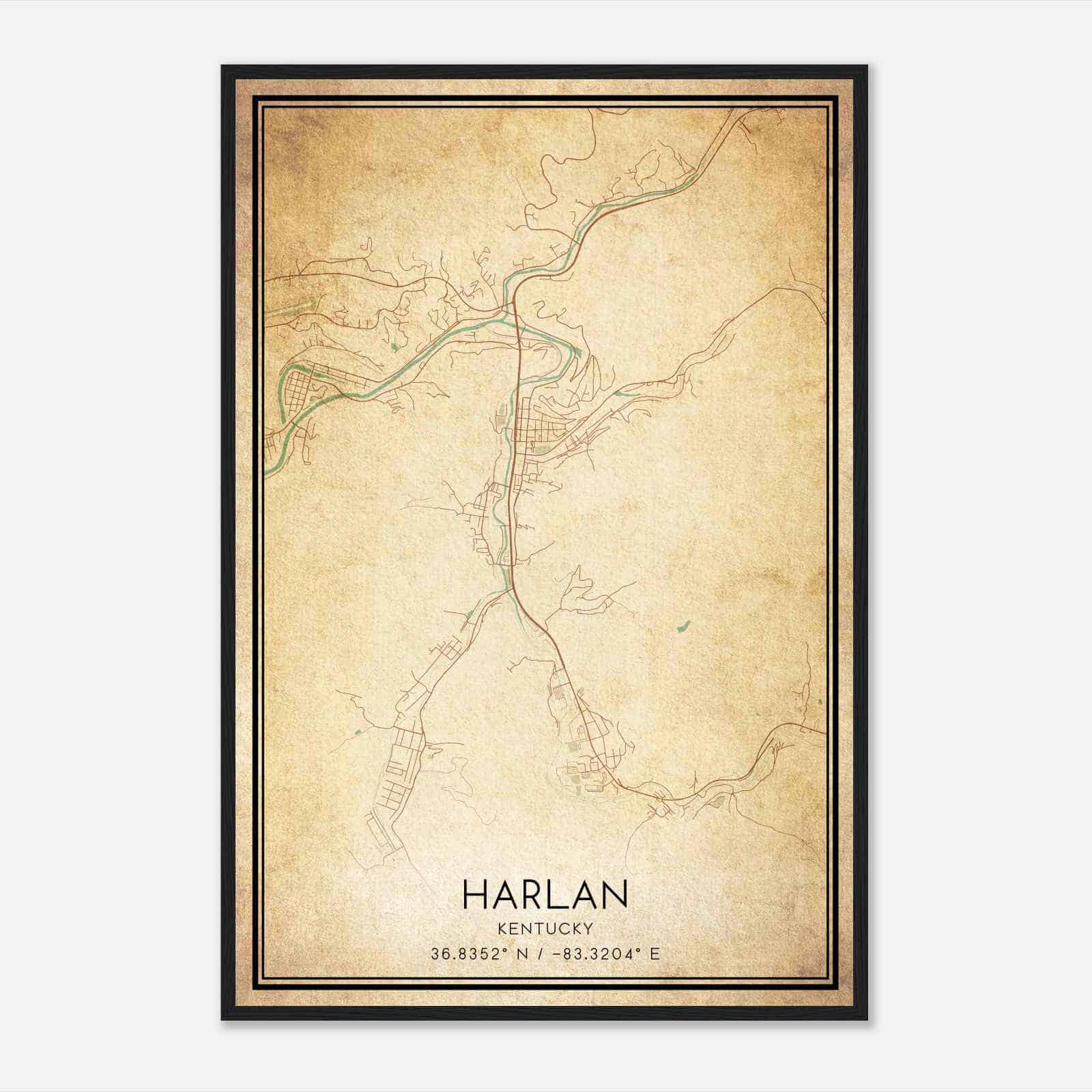 Vintage Harlan Kentucky Map Poster, Modern Home Decor Wall Art Print
