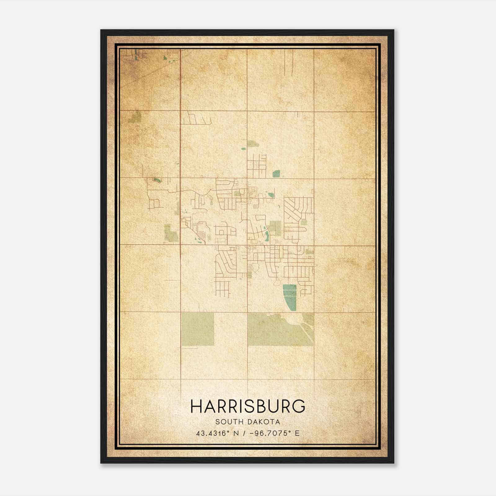 Vintage Harrisburg South Dakota Map Poster, Modern Home Decor Wall Art Print