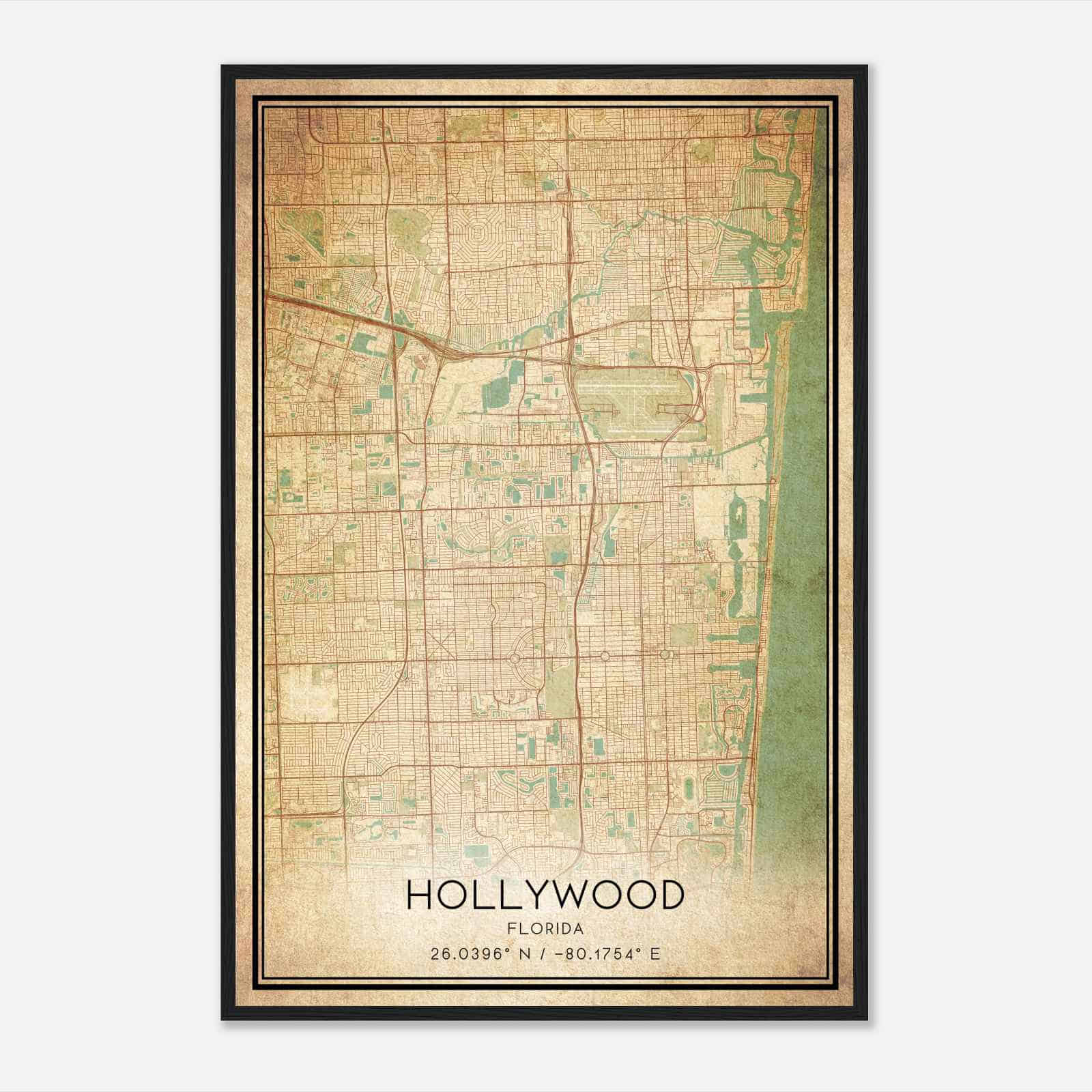 Vintage Hollywood Florida Map Poster, Modern Home Decor Wall Art Print Vintage Hollywood Florida Map Poster, Modern Home Decor Wall Art Print